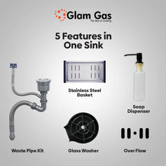 Glam Gas Sink Lifestyle-11 Single Kitchen Bowl Stainless steel sink Brand Warranty