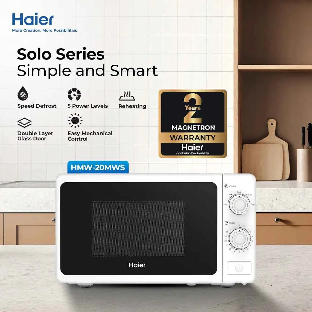 Haier Microwave Oven HWM 20MWS Solo Capacity: 20 Ltr Brand Warranty
