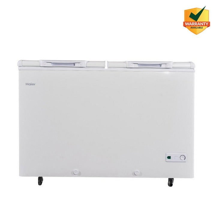 Haier Deep Freezer 14 Cu Ft/Turbo Cool/Twin Door/HDF-385H (100 Hour Cooling Retention/ 30% Fast Freezing/ Wide Voltage/ -28 c Cooling Depth ) White Colour Deep Freezer/10 Years Warranty