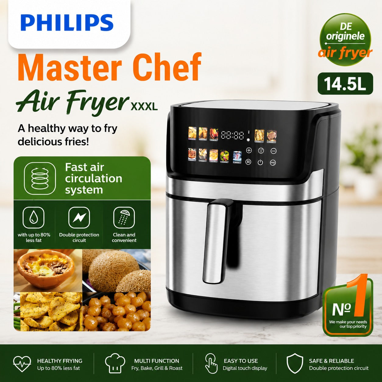 Philips 1st Copy Air Fryer XXXL 14.5L Digital Air Fryer Touch Control Oil-Free Healthy Cooking