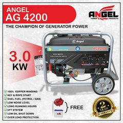 Angel Generator Euro5 AG 4200 3.5 KVA 3000 Watt (3.0 KW) Low Noice Alternator: 100% COPPER Volt Meter: DIGITAL  1 Year Brand Warranty