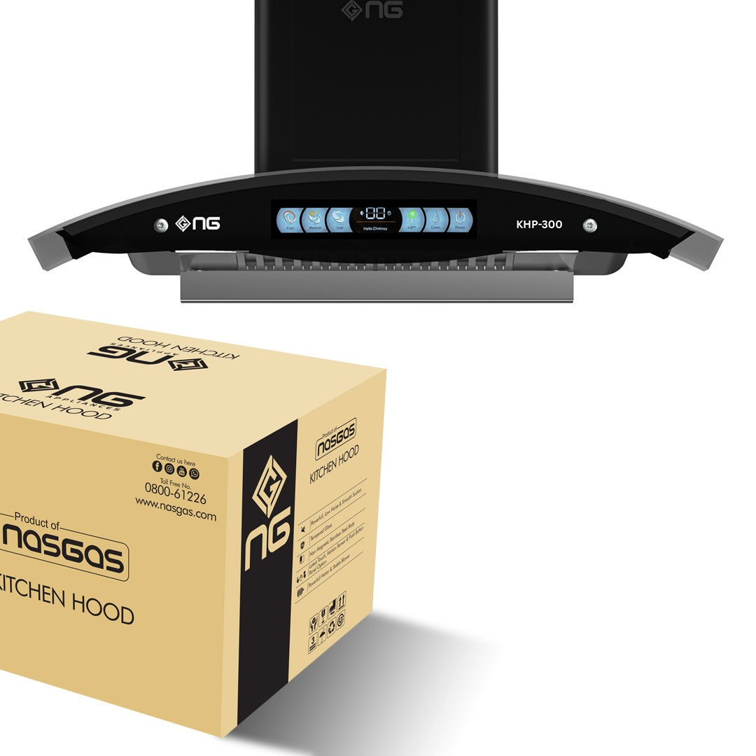 Nasgas Kitchen Hood KHD-300 35inch Touch Panel Front & top 5mm Tempered Glass   1 Year Brand Warranty