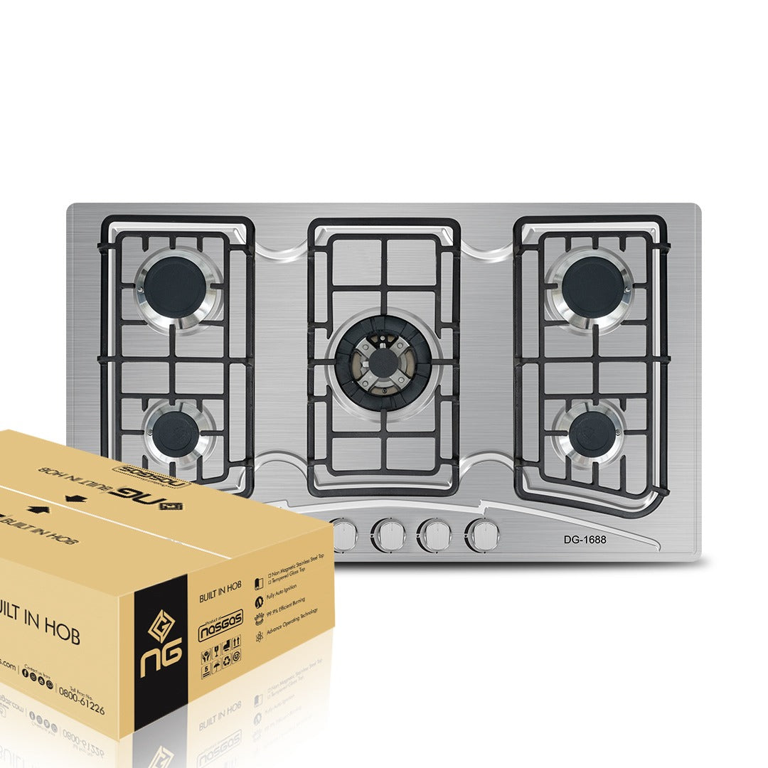Nasgas Built In Hob DG-555 (Steel Top) Heavy gauge non magnet steel top 1 Year Brand Warranty