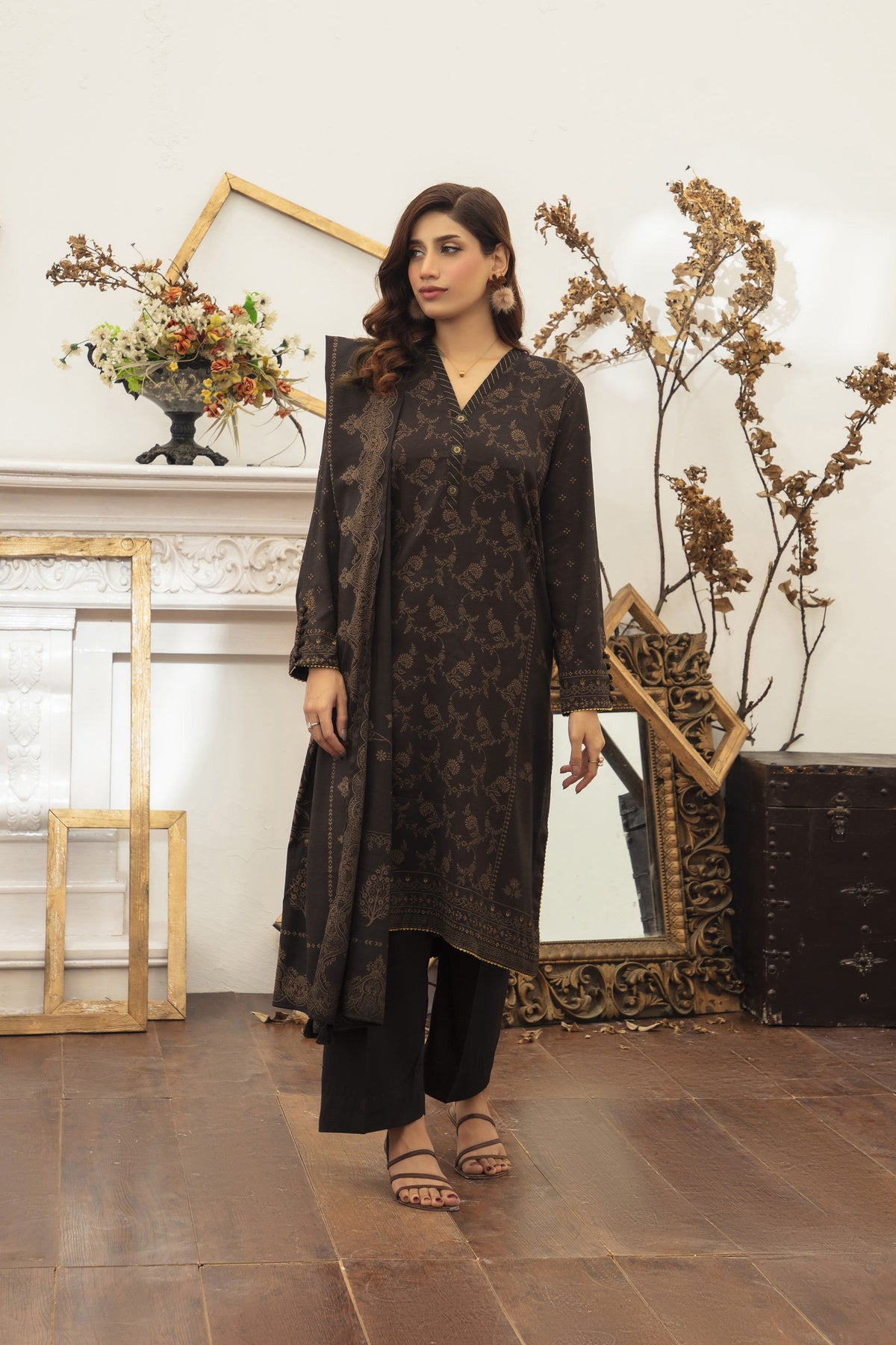 03 Piece Stitched Textured Pearl Printed Marina