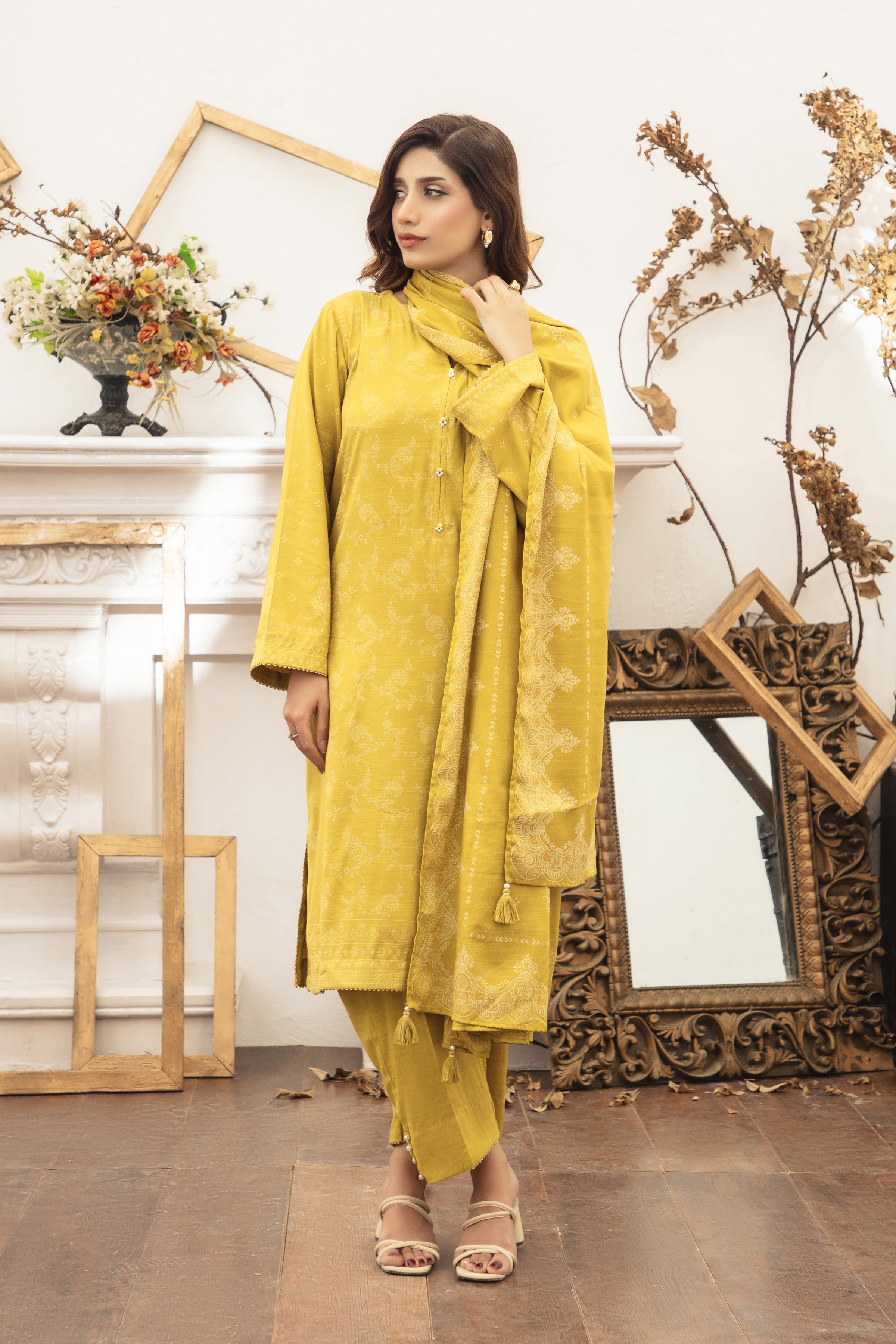 03 Piece Stitched Textured Pearl Printed Marina
