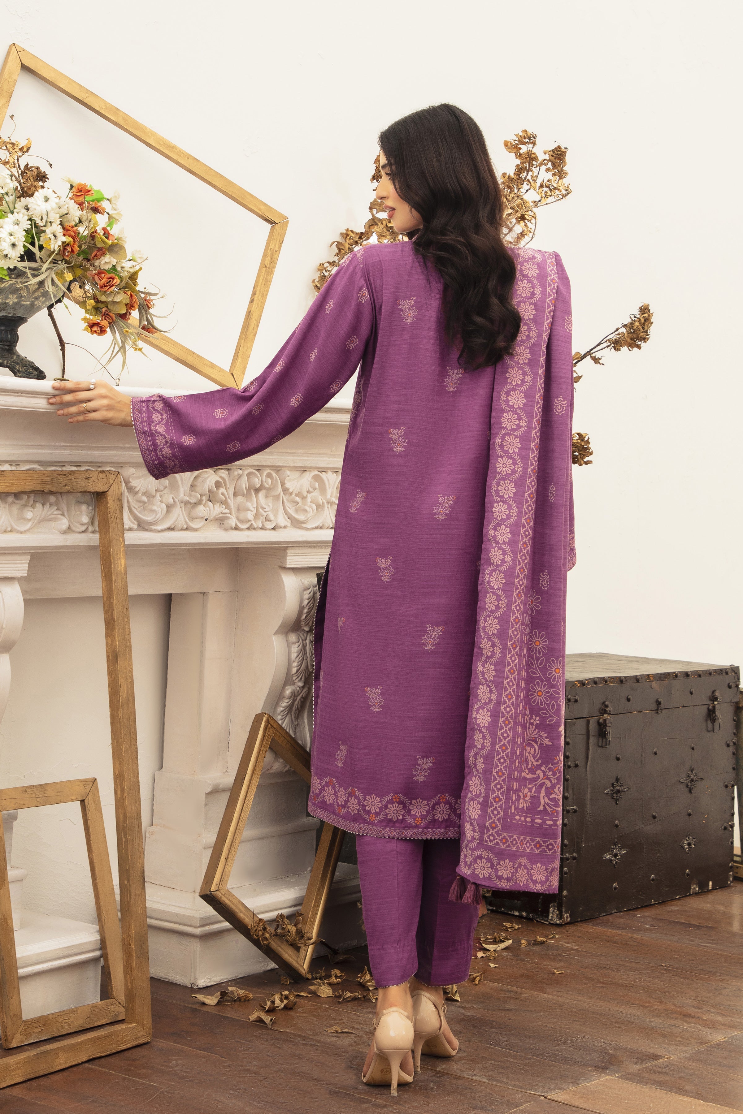03 Piece Stitched Textured Pearl Printed Marina