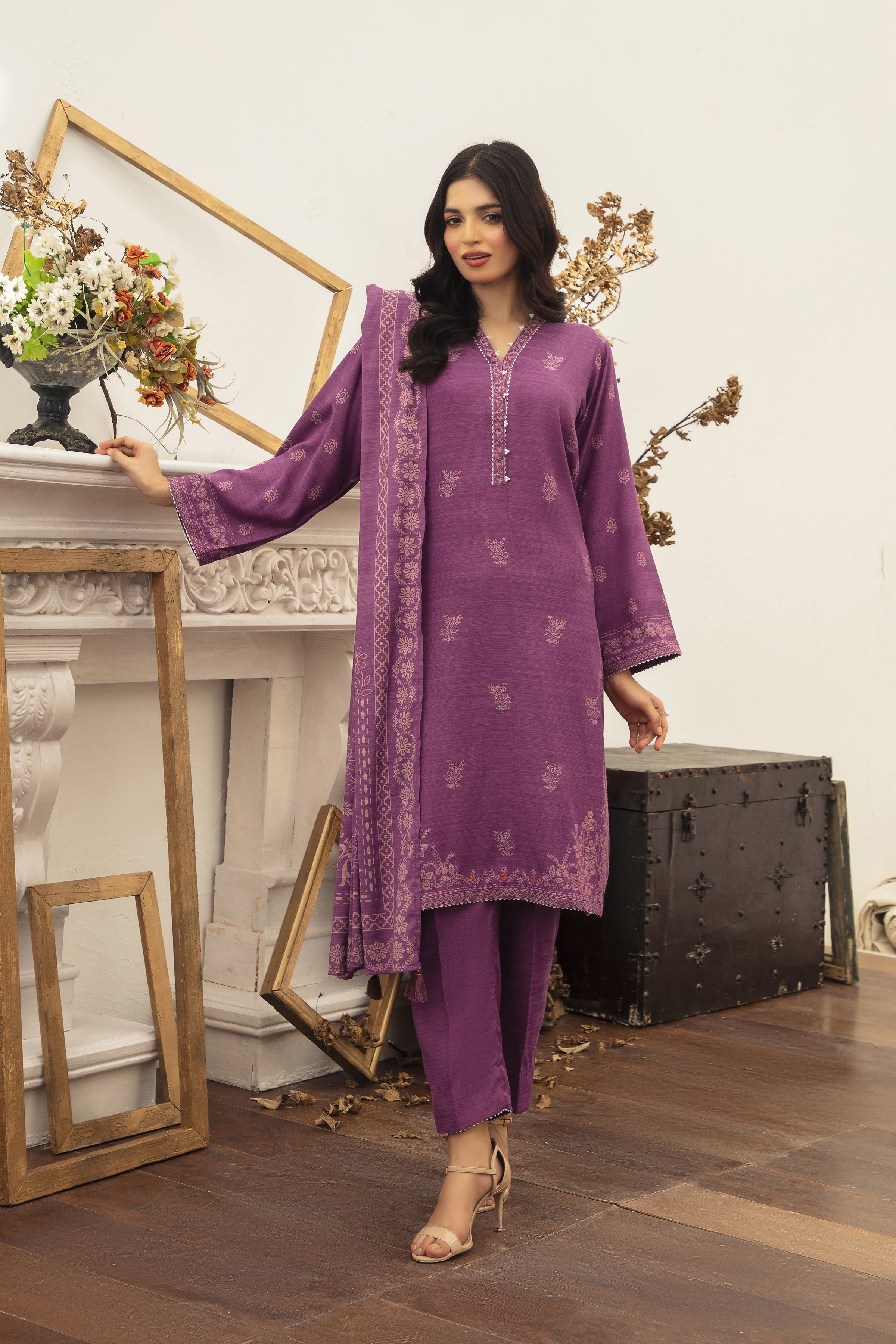 03 Piece Stitched Textured Pearl Printed Marina