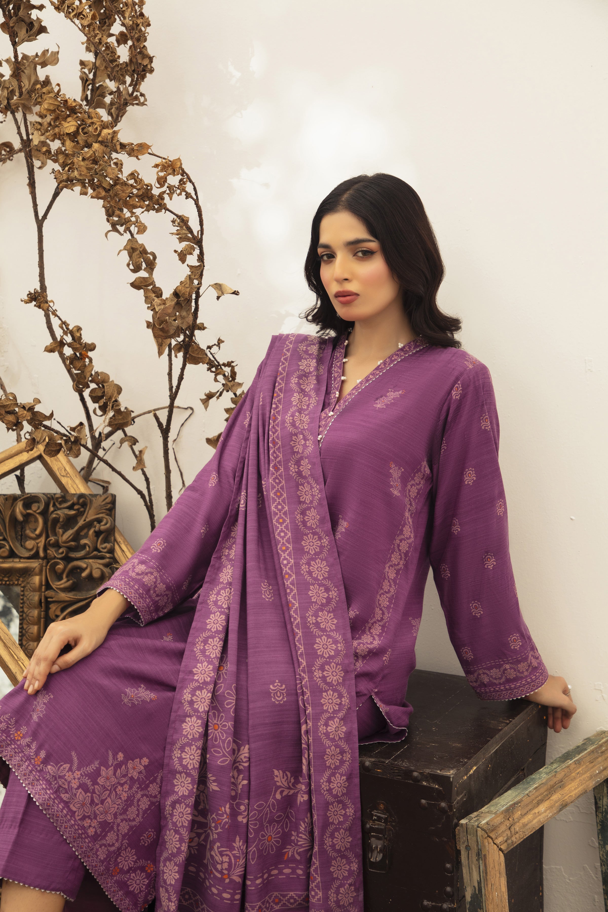 03 Piece Stitched Textured Pearl Printed Marina