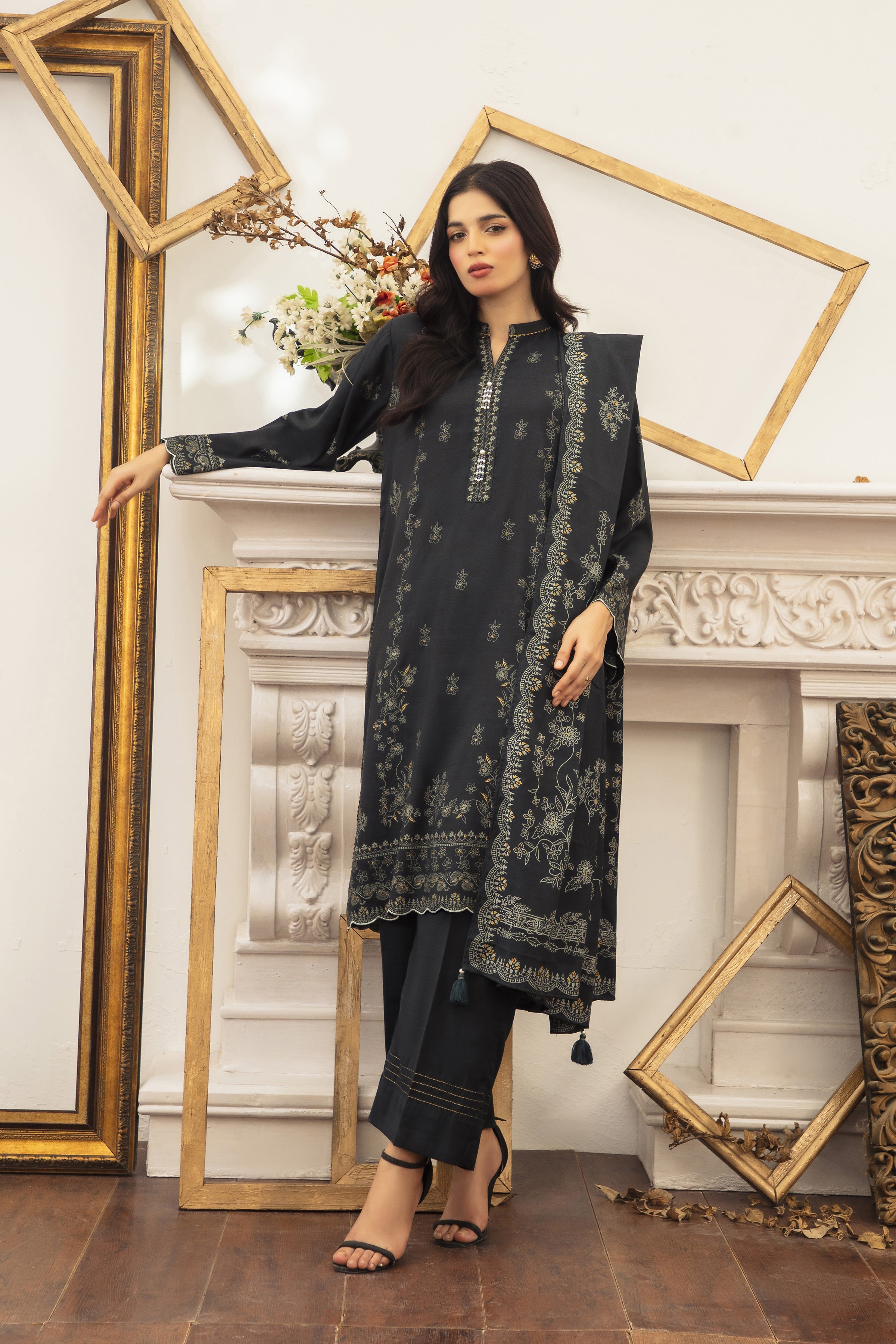 03 Piece Stitched Textured Pearl Printed Marina