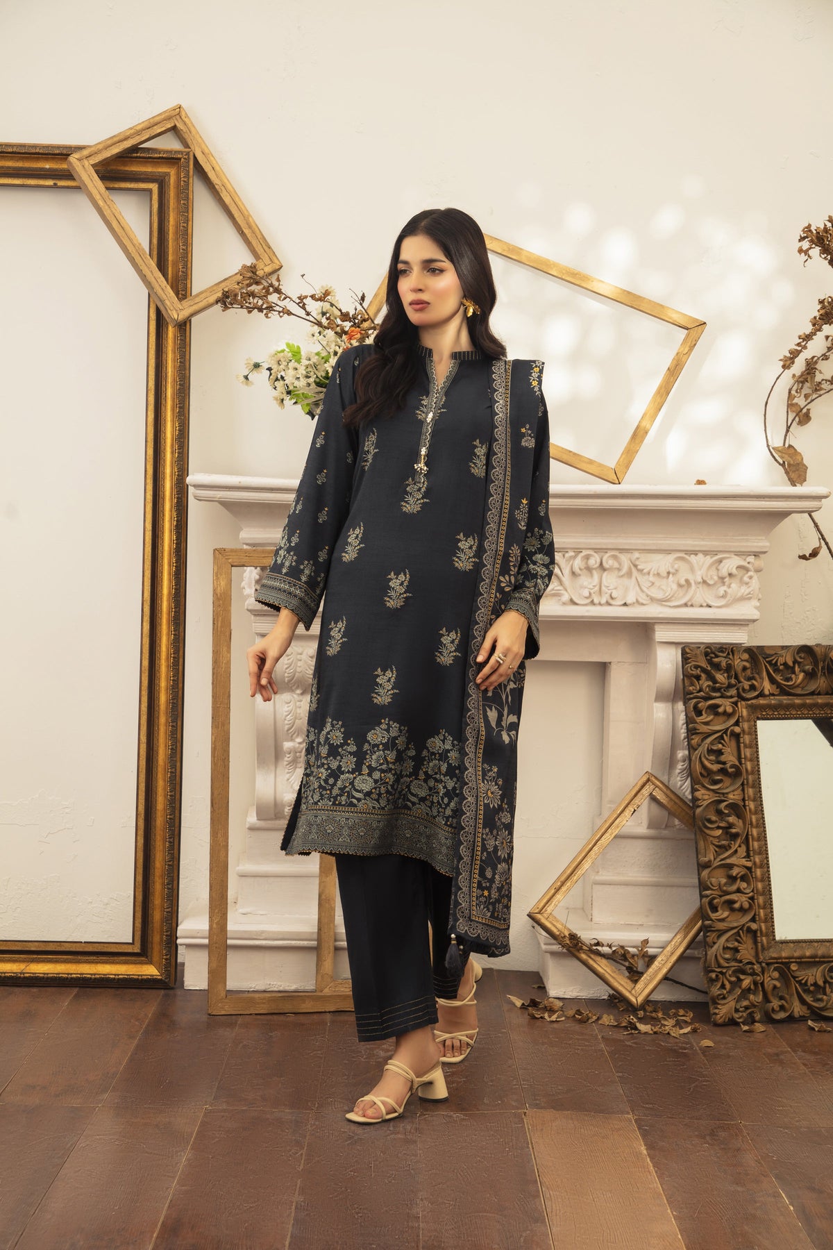 03 Piece Stitched Textured Pearl Printed Marina