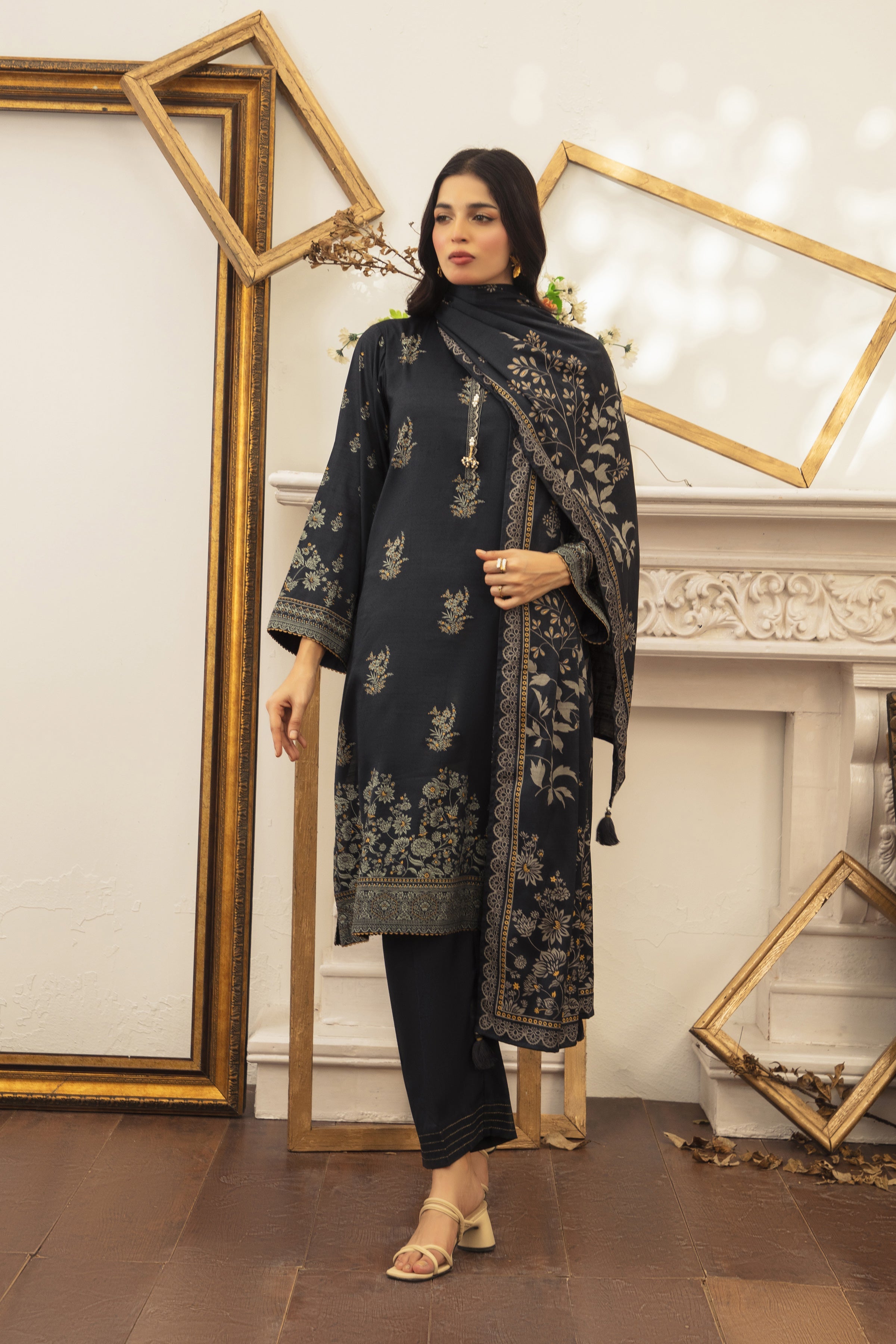03 Piece Stitched Textured Pearl Printed Marina