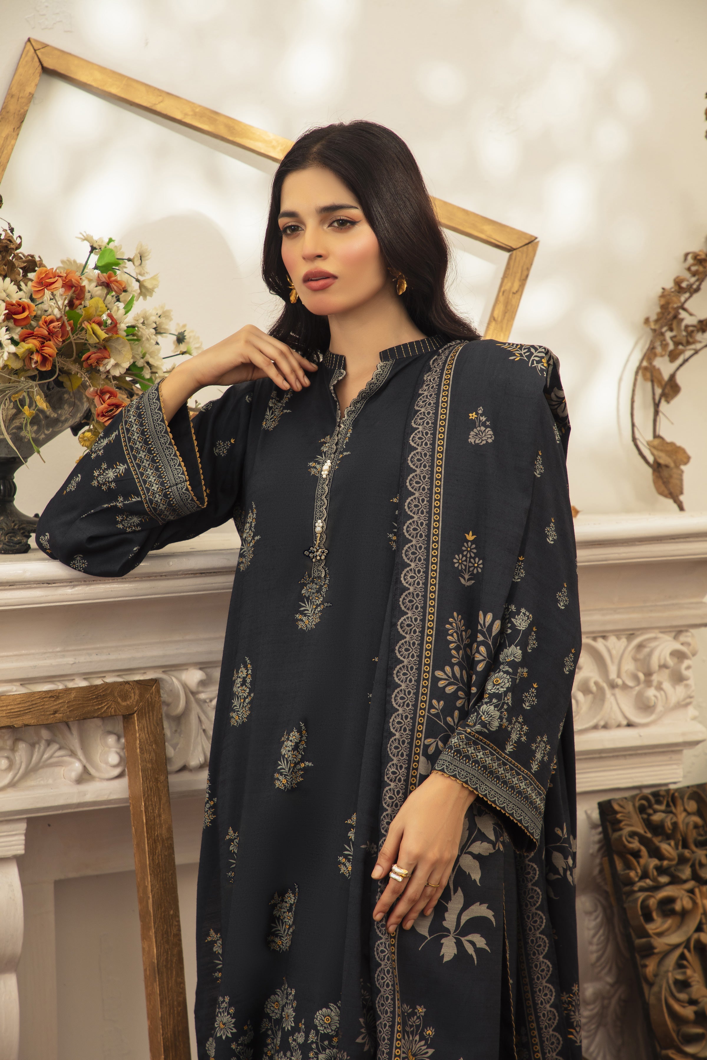 03 Piece Stitched Textured Pearl Printed Marina