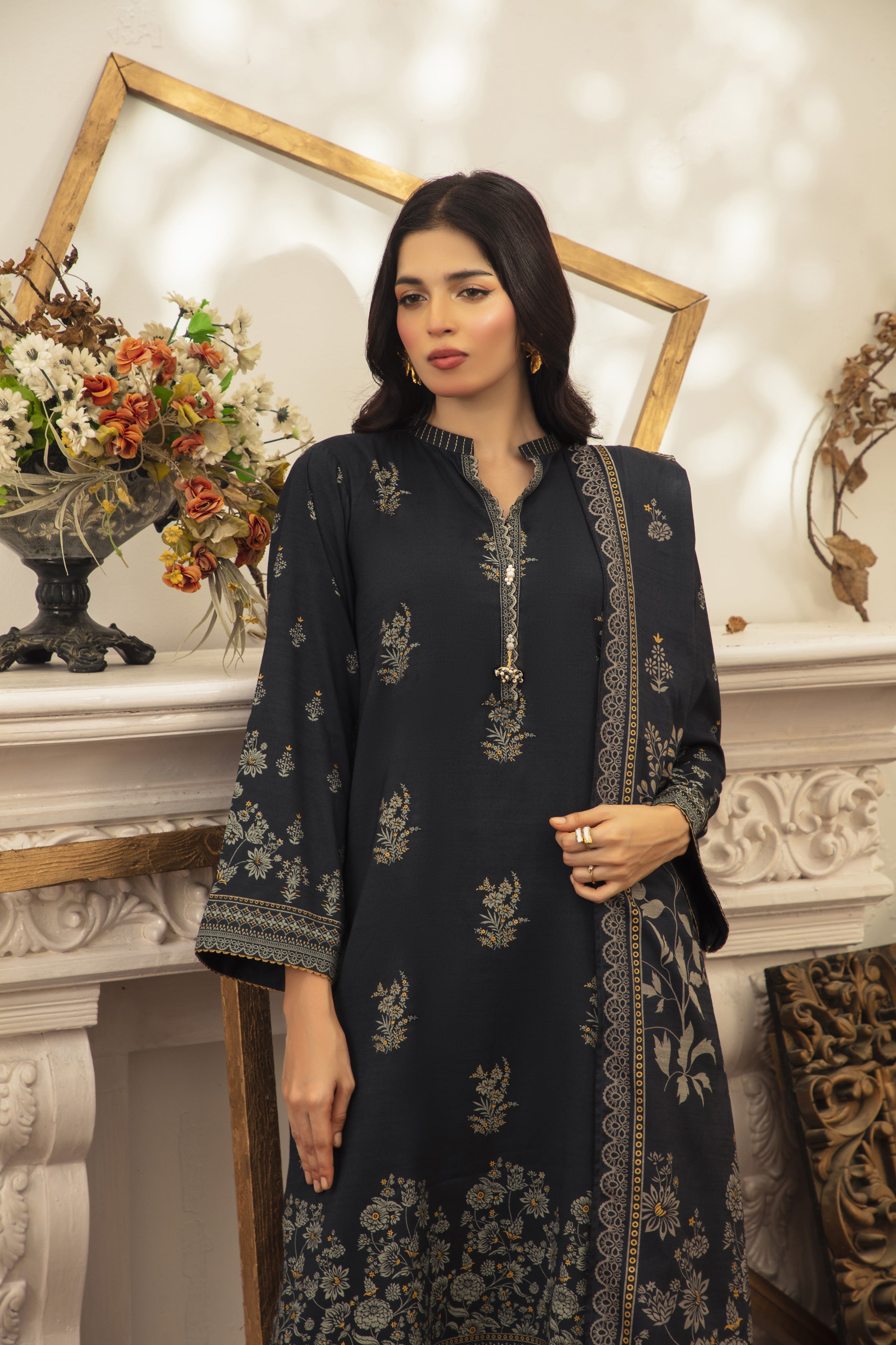 03 Piece Stitched Textured Pearl Printed Marina