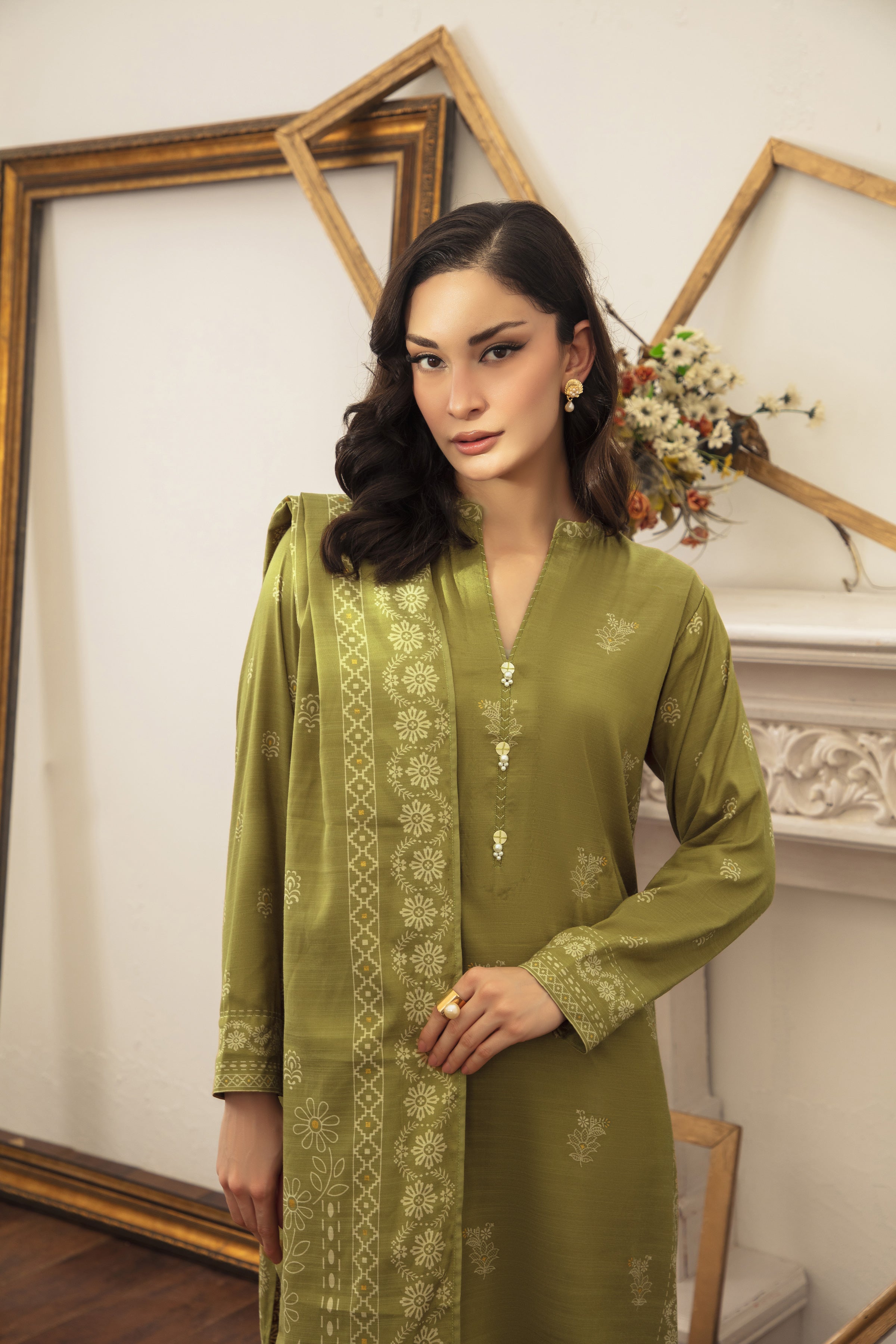 03 Piece Stitched Textured Pearl Printed Marina