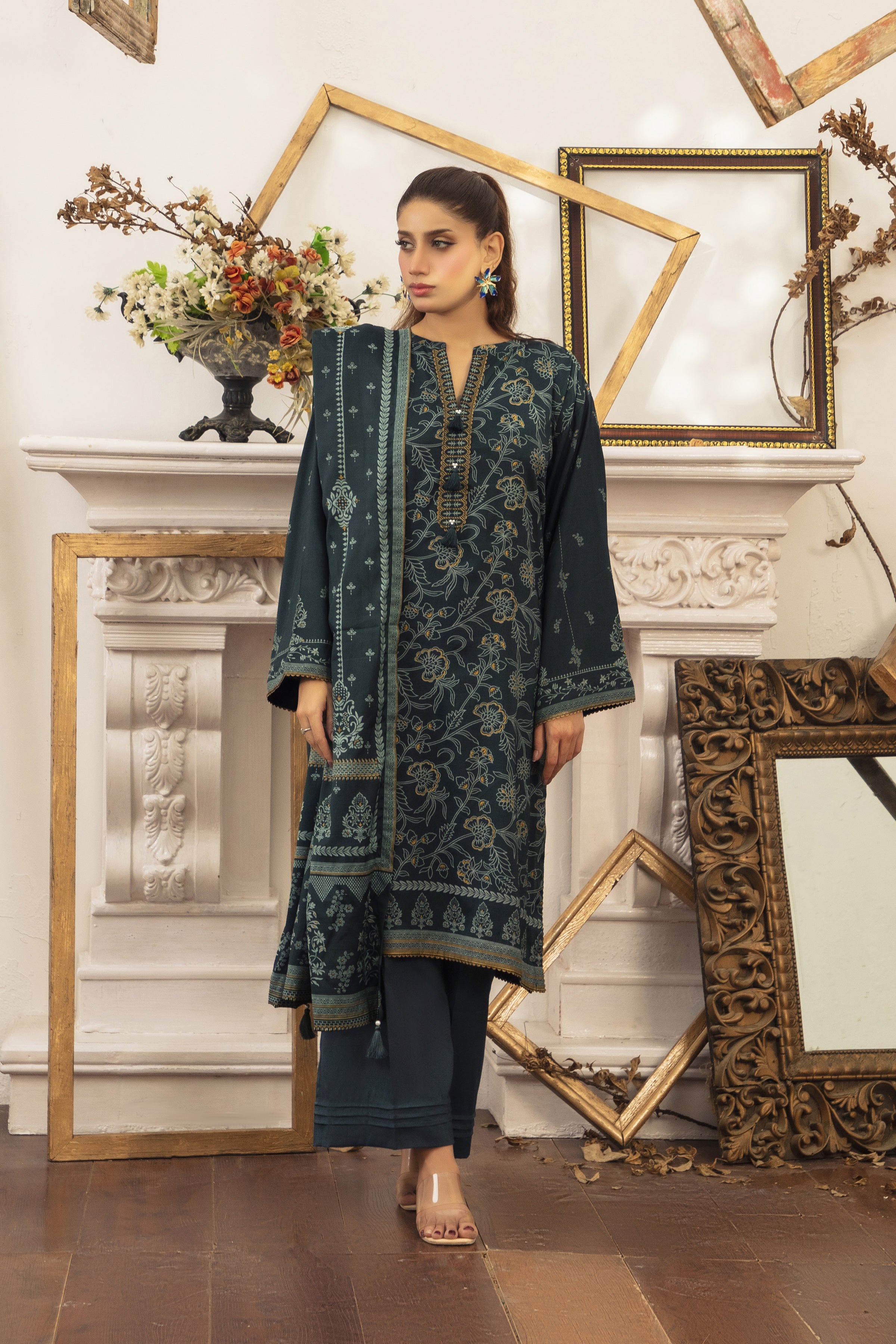03 Piece Stitched Textured Pearl Printed Marina