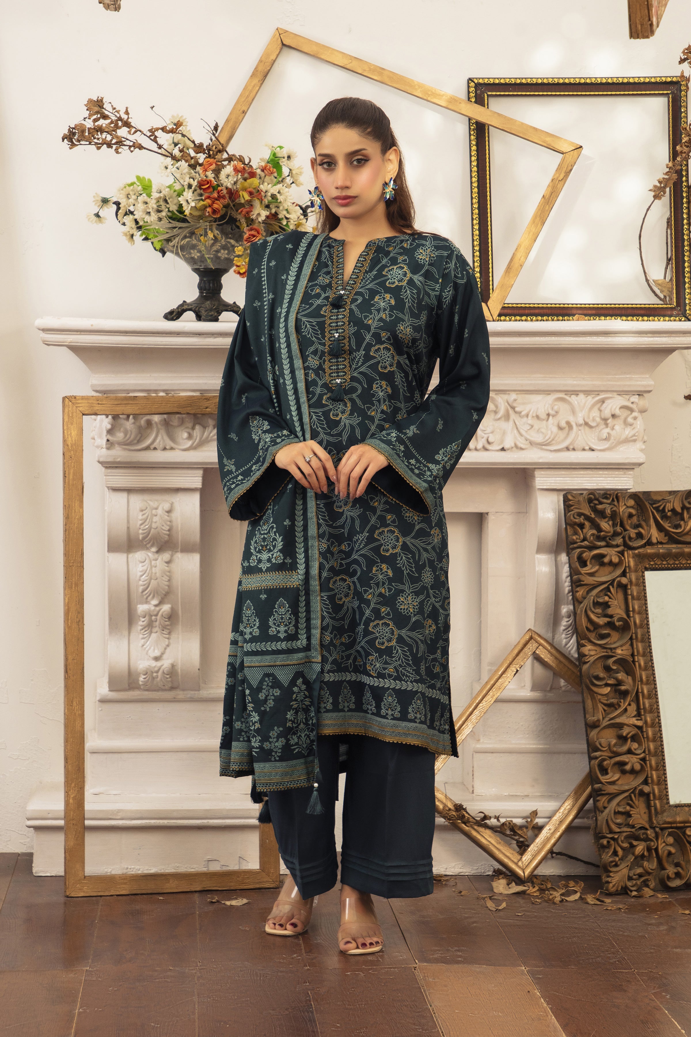 03 Piece Stitched Textured Pearl Printed Marina