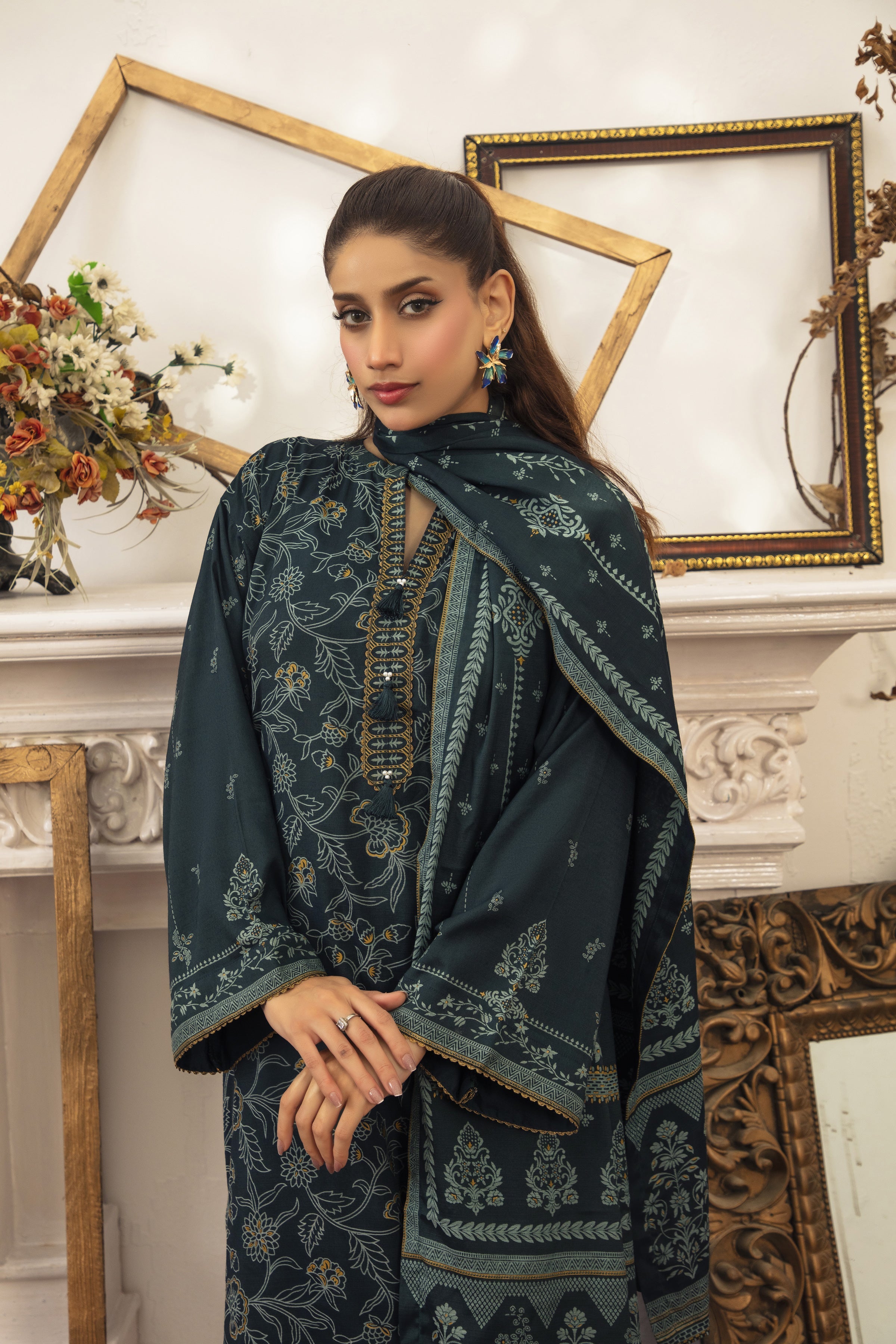 03 Piece Stitched Textured Pearl Printed Marina