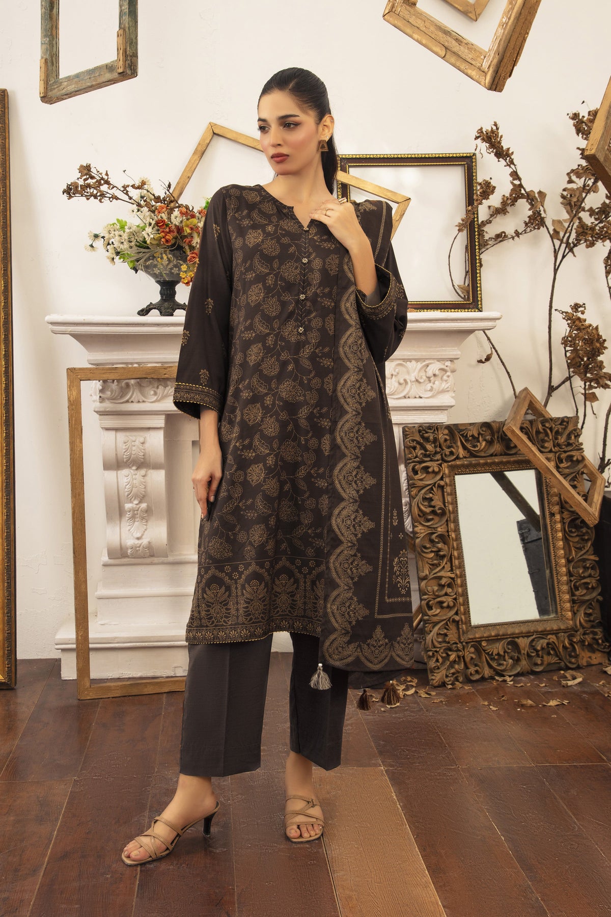 03 Piece Stitched Textured Pearl Printed Marina