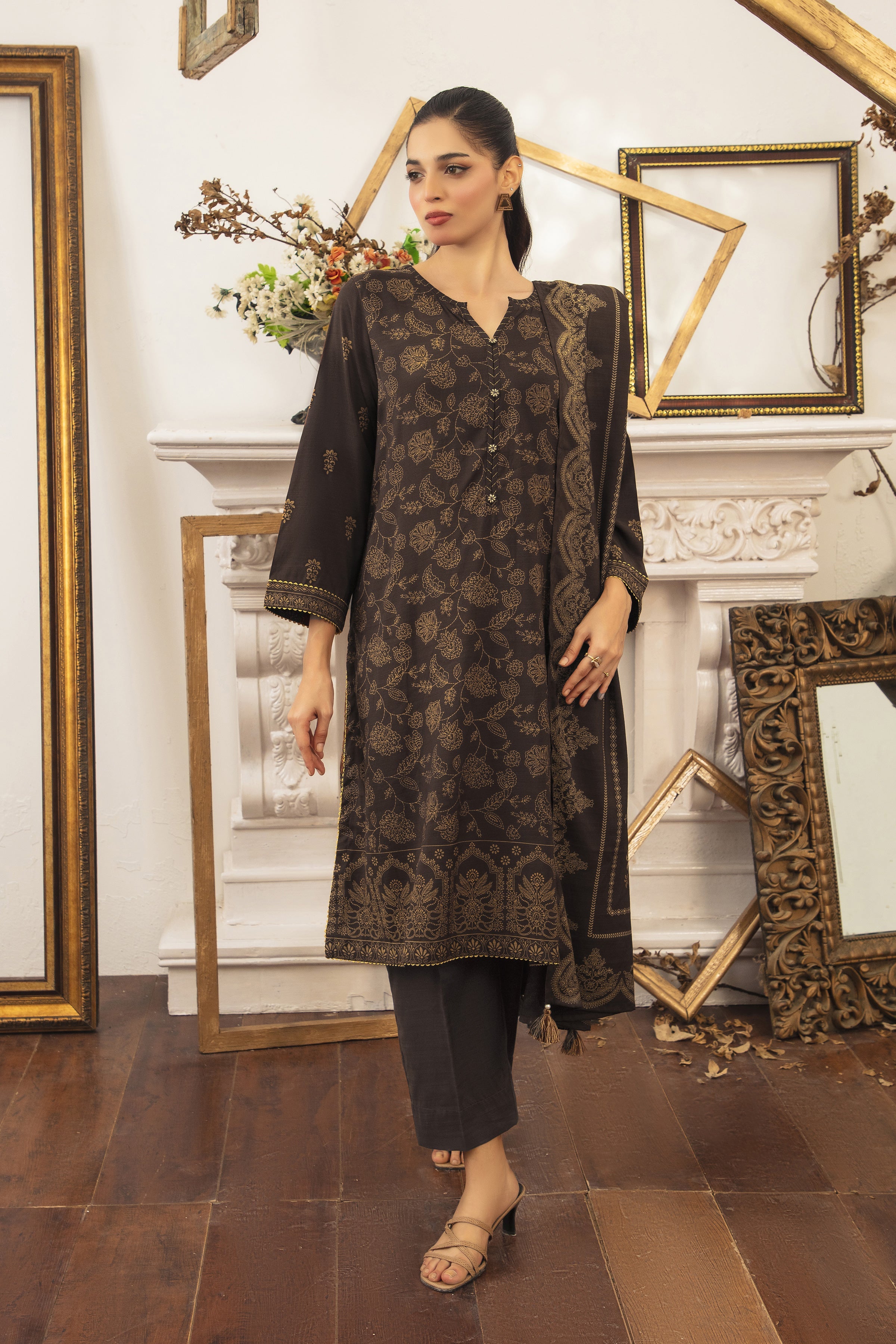 03 Piece Stitched Textured Pearl Printed Marina