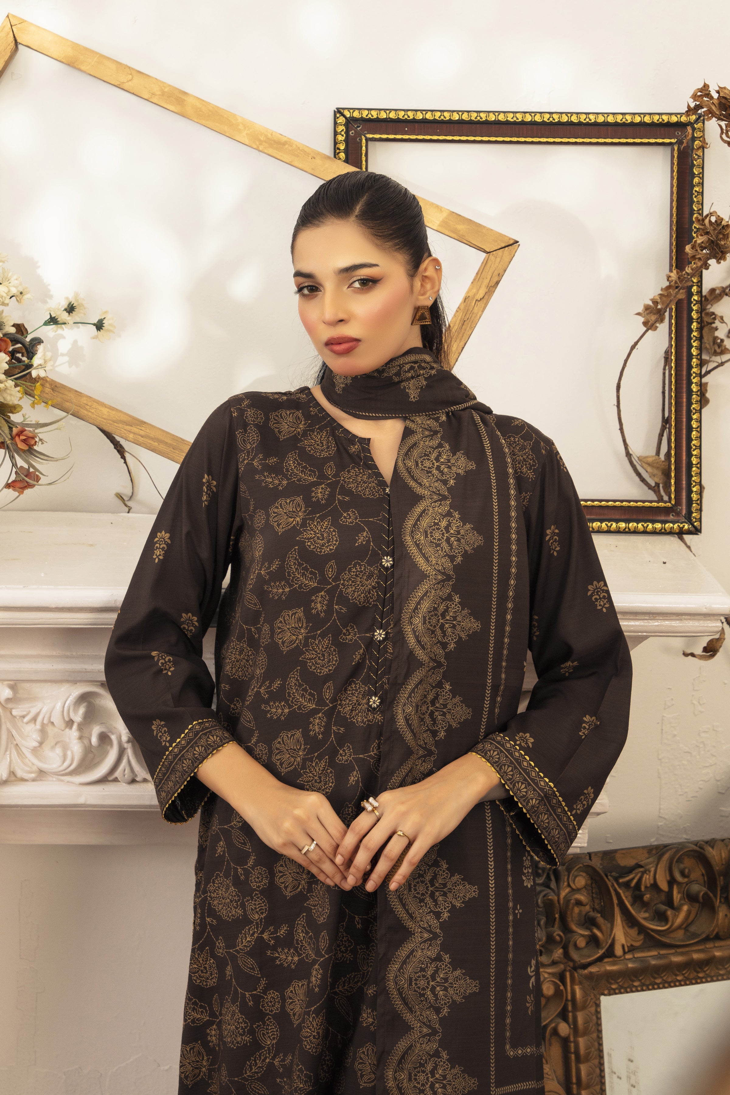 03 Piece Stitched Textured Pearl Printed Marina