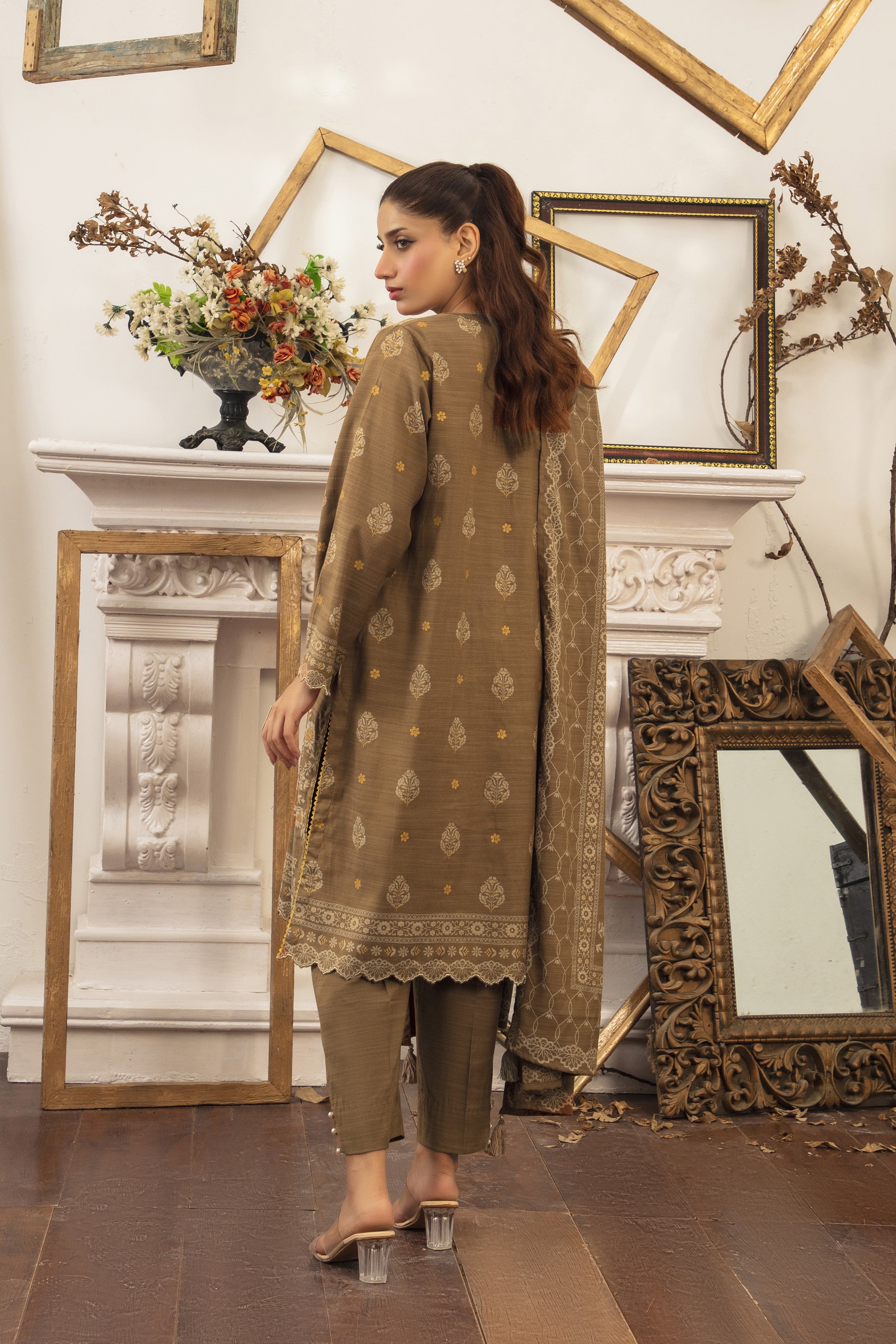03 Piece Stitched Textured Pearl Printed Marina