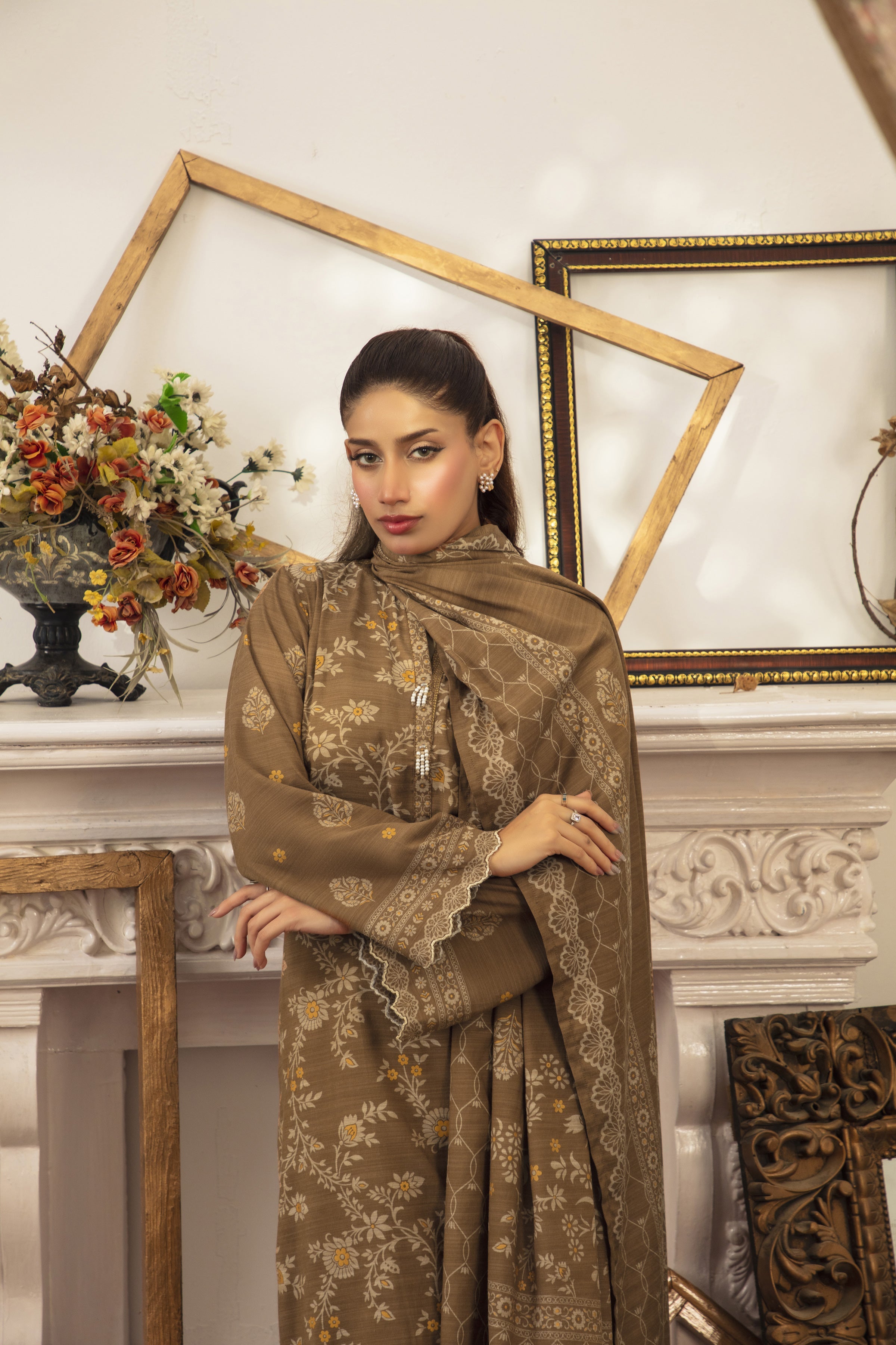 03 Piece Stitched Textured Pearl Printed Marina