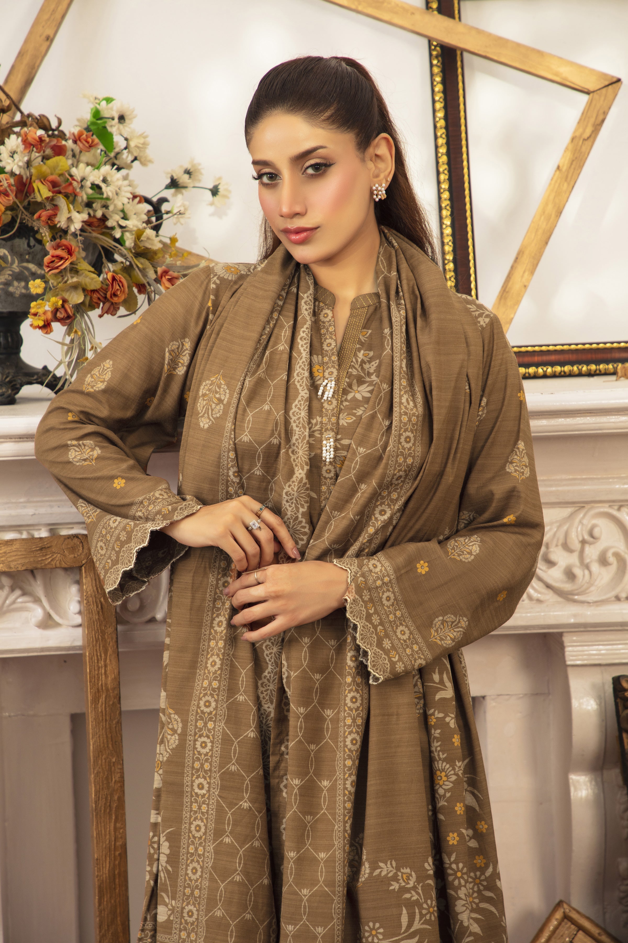03 Piece Stitched Textured Pearl Printed Marina