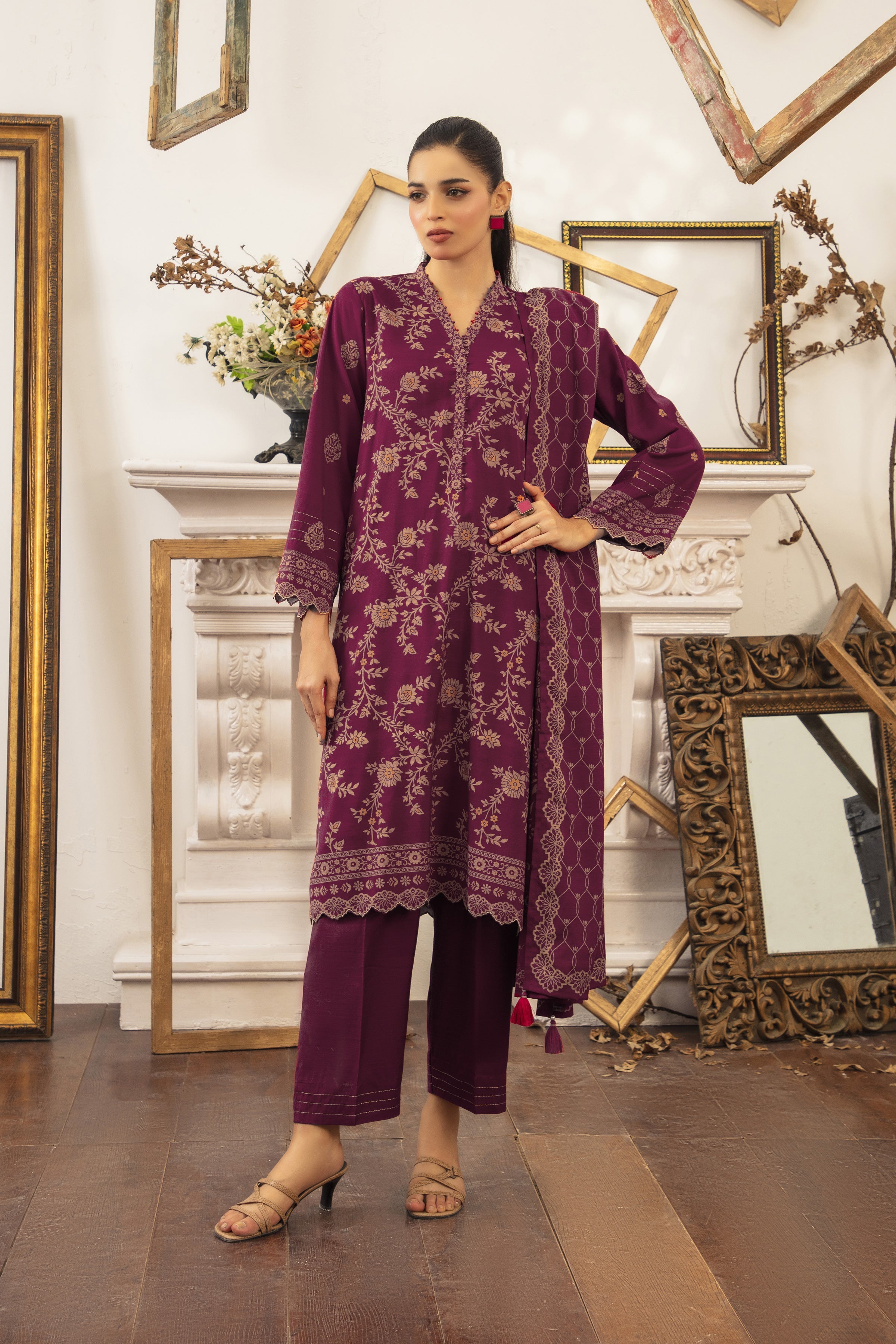 03 Piece Stitched Textured Pearl Printed Marina
