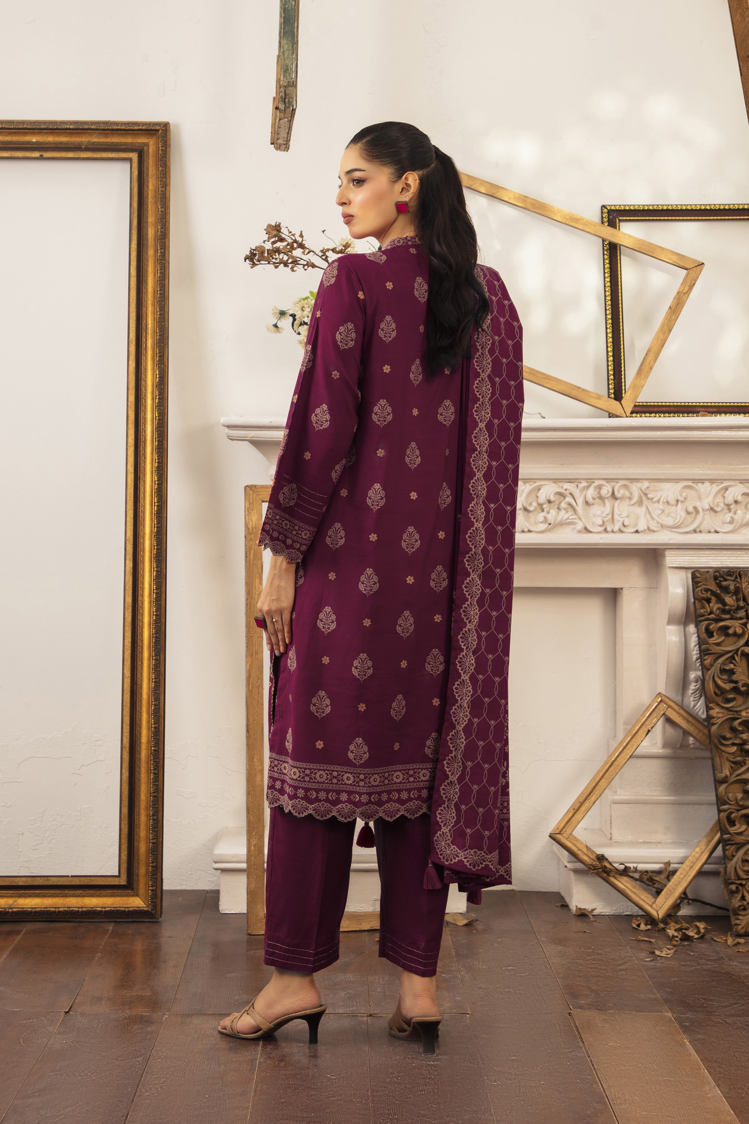 03 Piece Stitched Textured Pearl Printed Marina