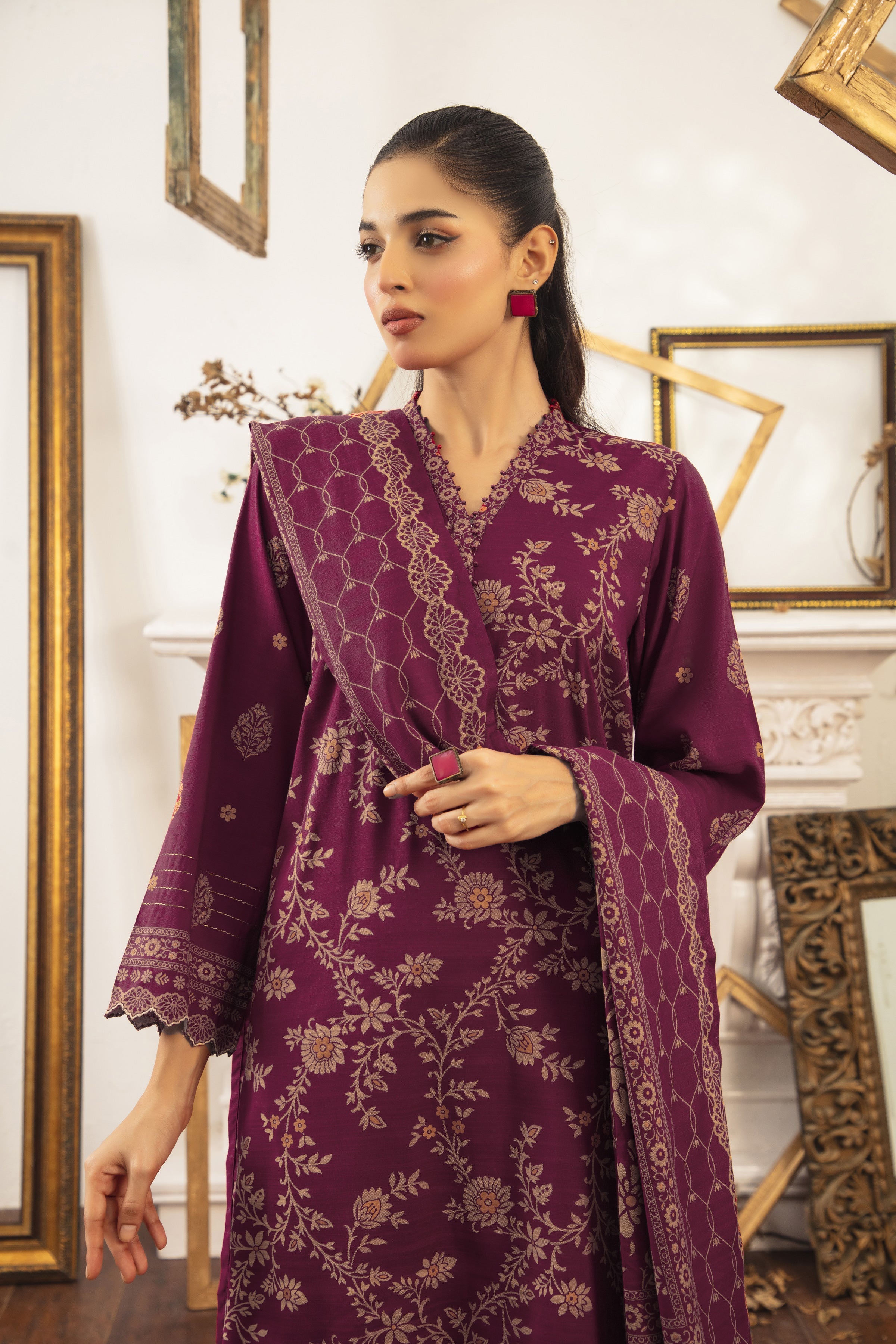 03 Piece Stitched Textured Pearl Printed Marina
