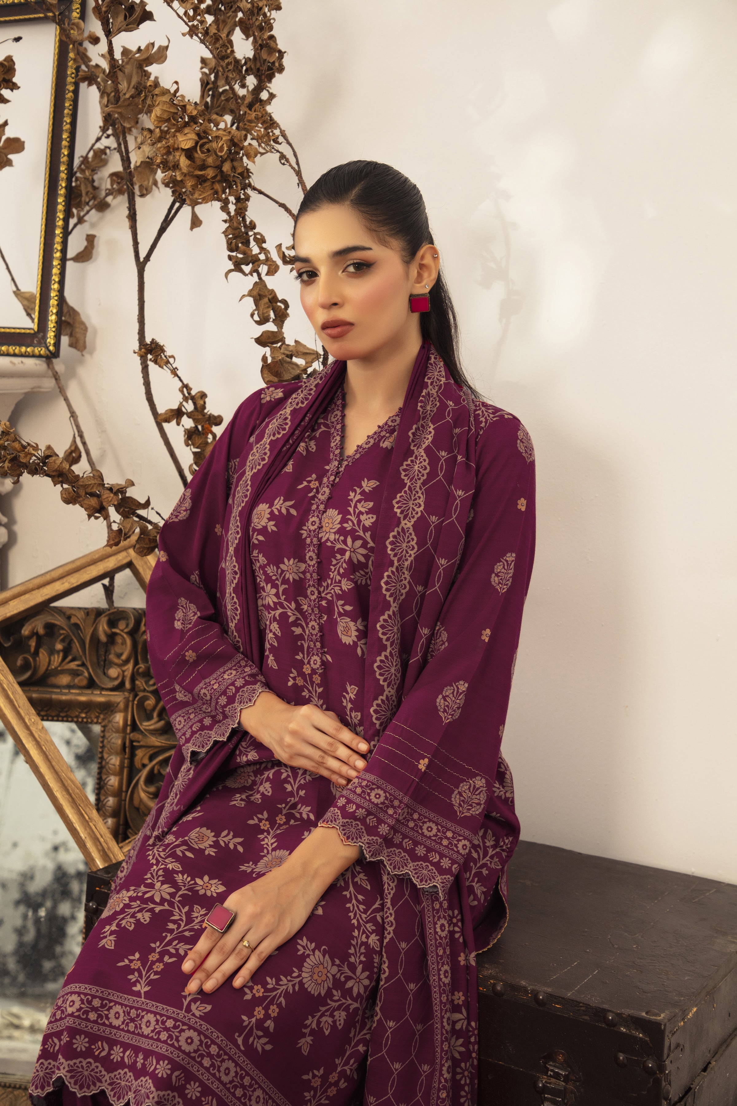 03 Piece Stitched Textured Pearl Printed Marina