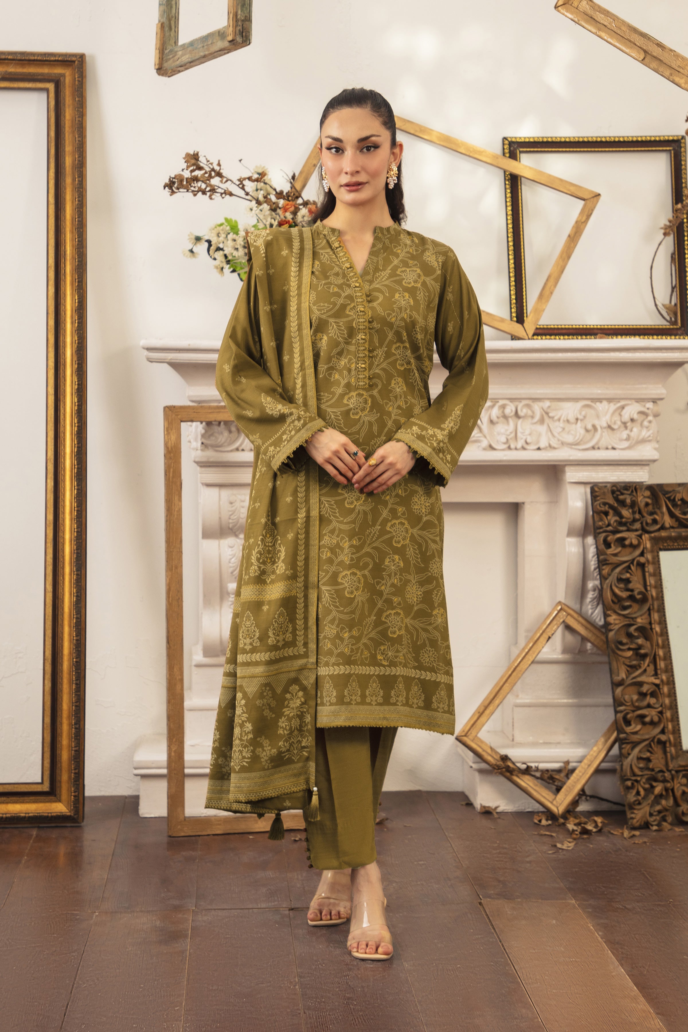 03 Piece Stitched Textured Pearl Printed Marina