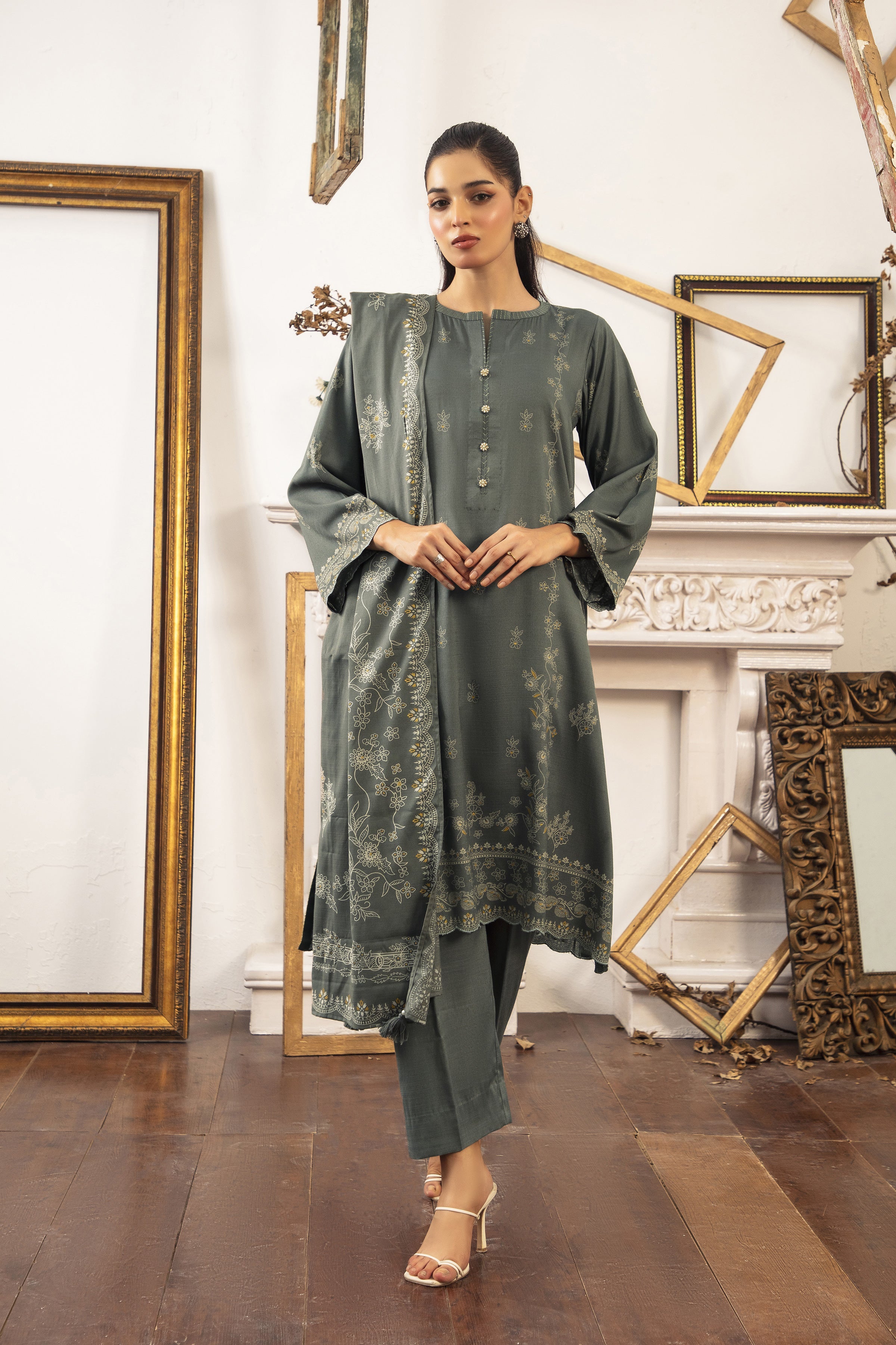03 Piece Stitched Textured Pearl Printed Marina