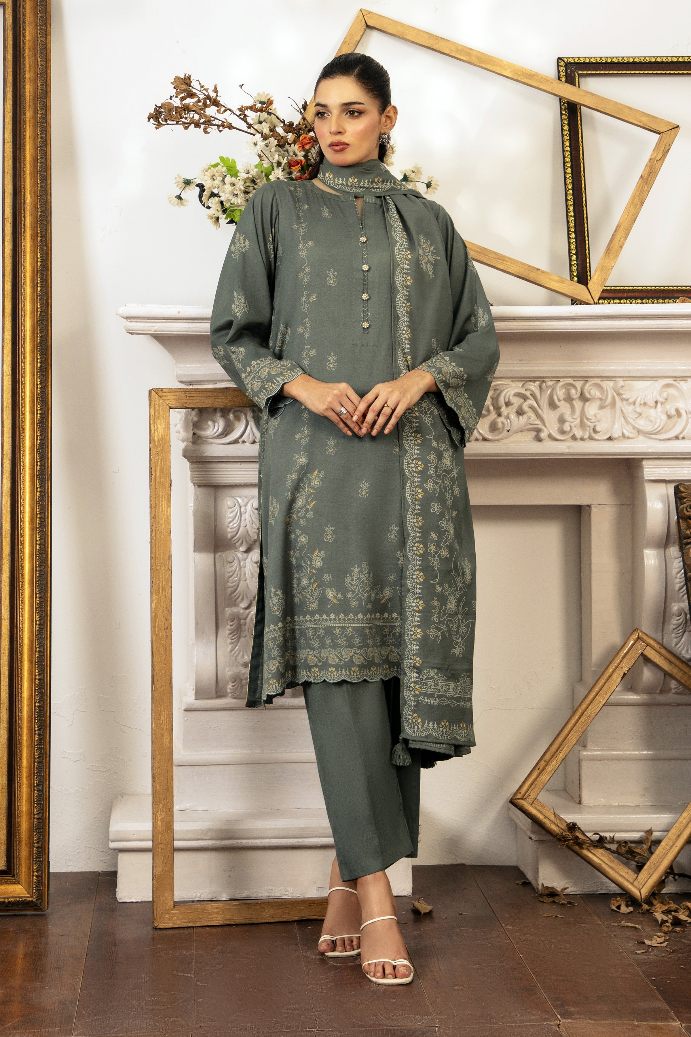 03 Piece Stitched Textured Pearl Printed Marina