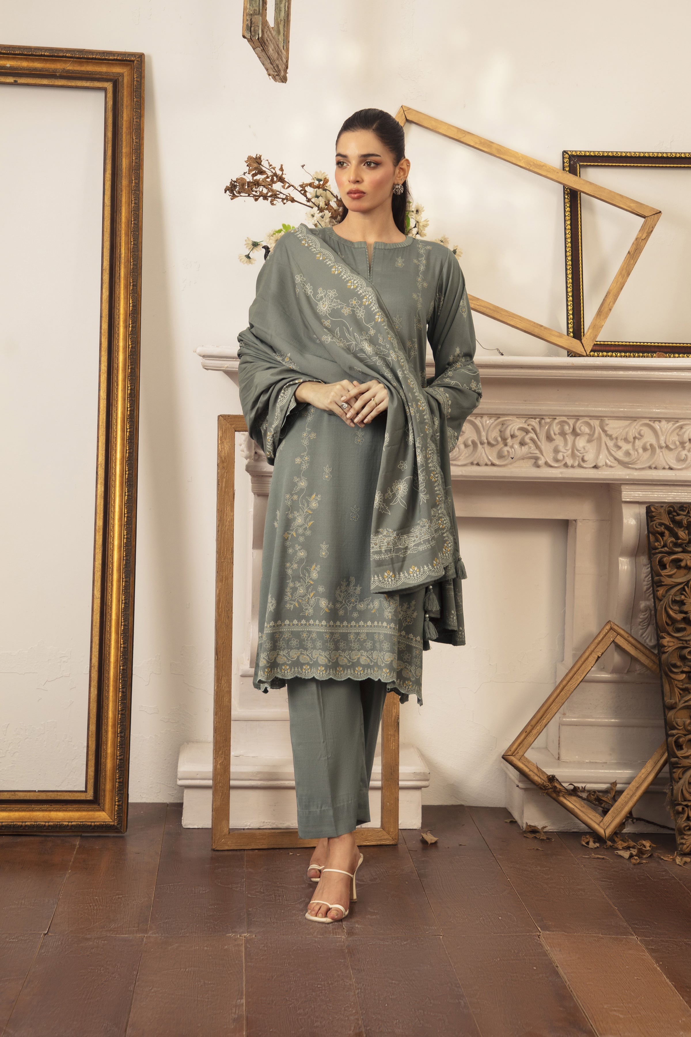 03 Piece Stitched Textured Pearl Printed Marina