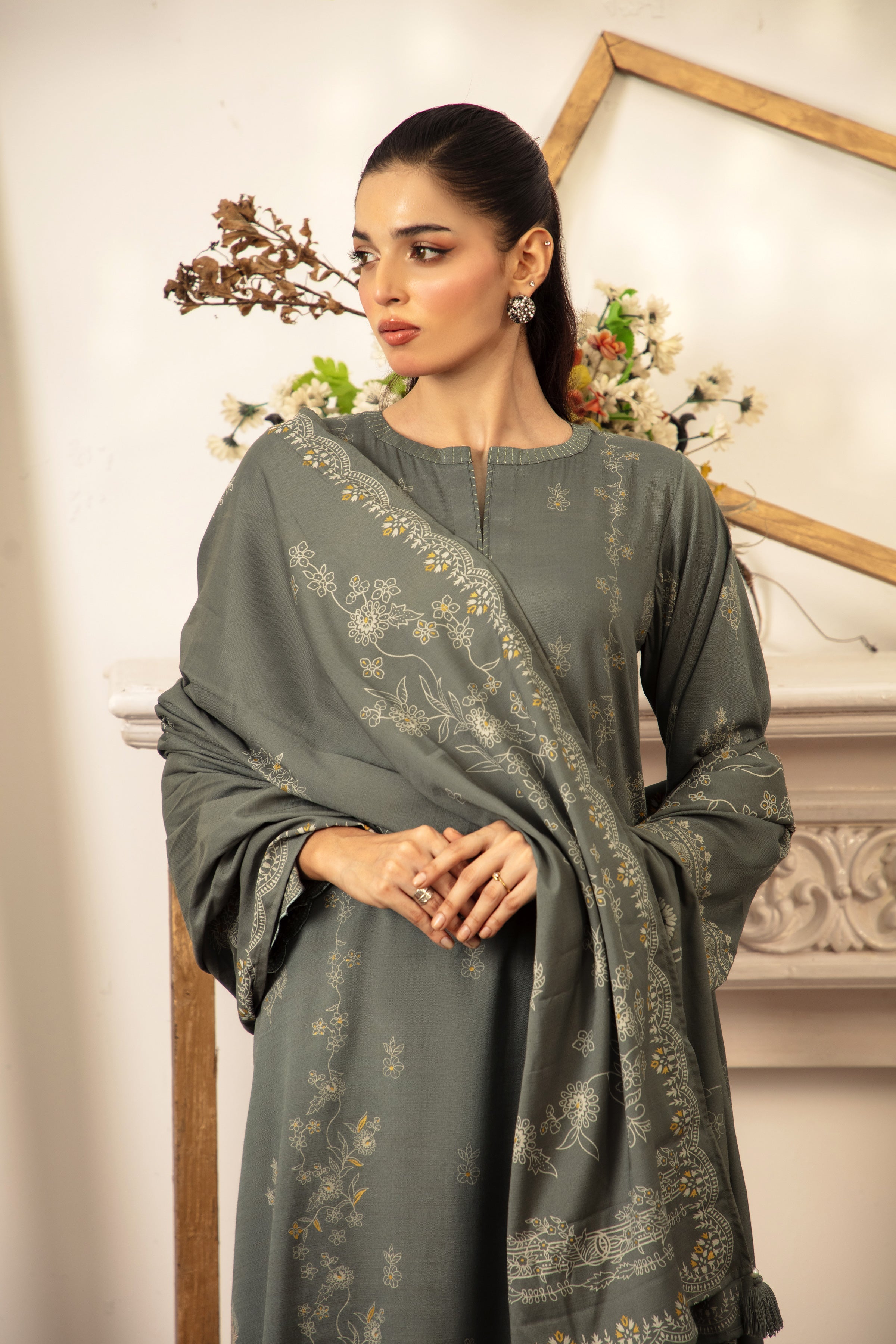 03 Piece Stitched Textured Pearl Printed Marina