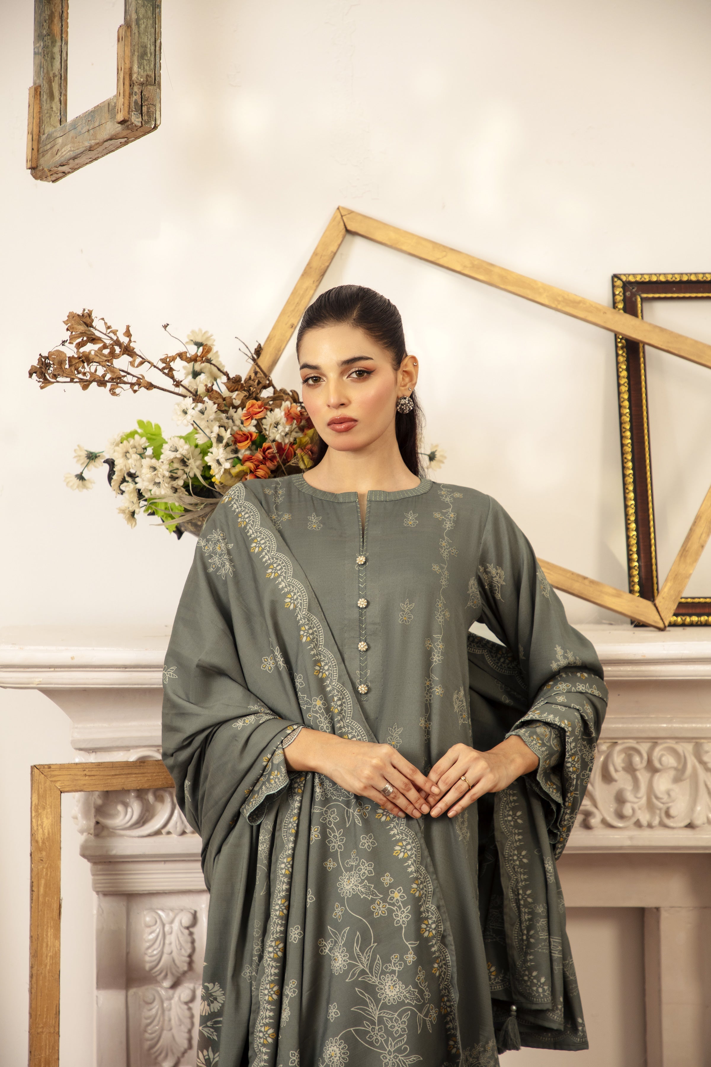 03 Piece Stitched Textured Pearl Printed Marina