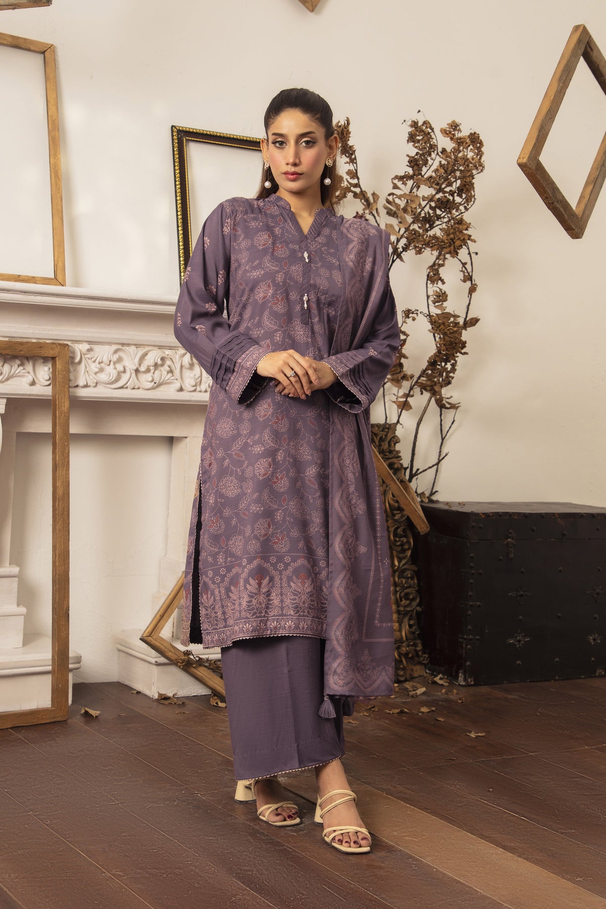 03 Piece Stitched Textured Pearl Printed Marina