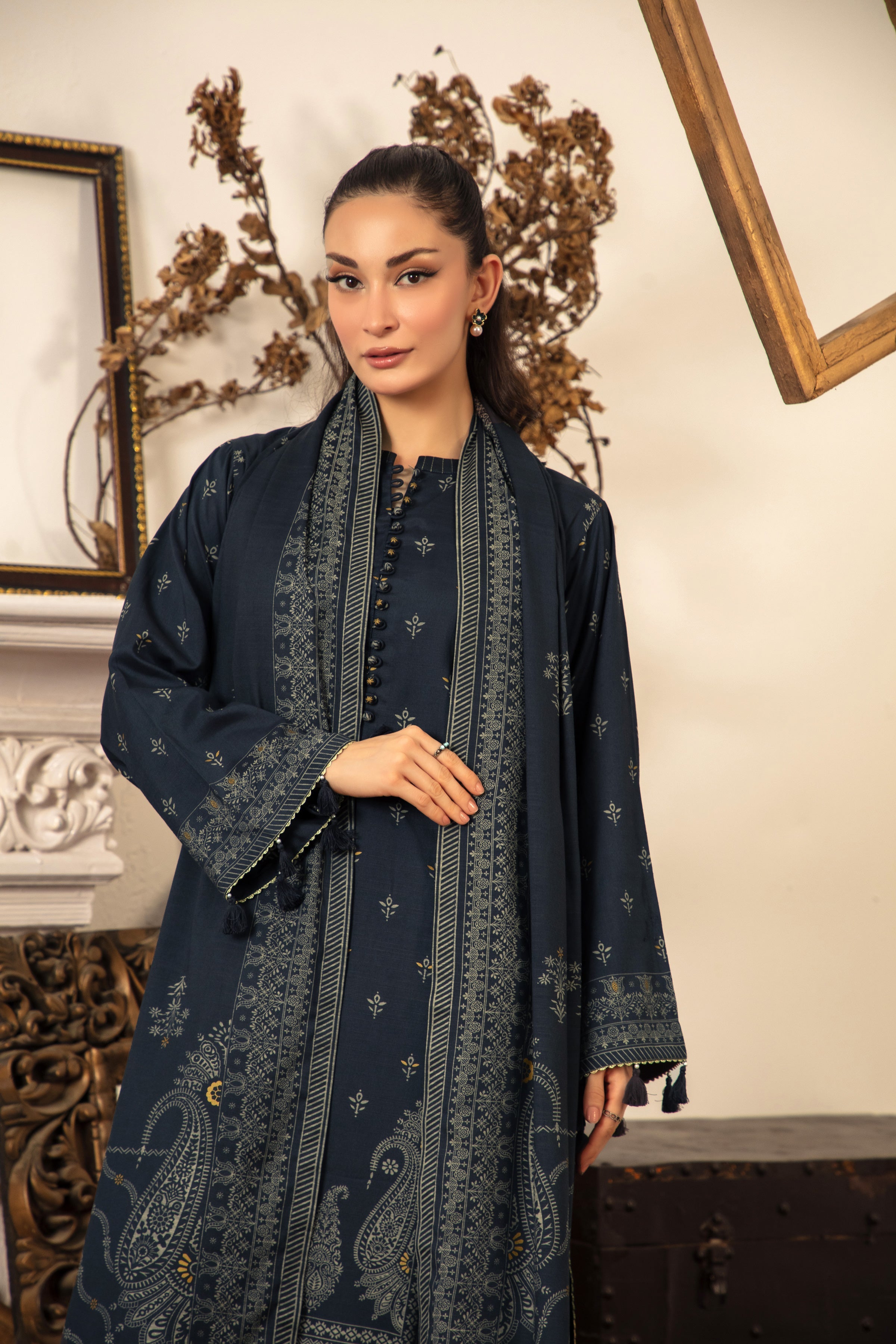 03 Piece Stitched Textured Pearl Printed Marina