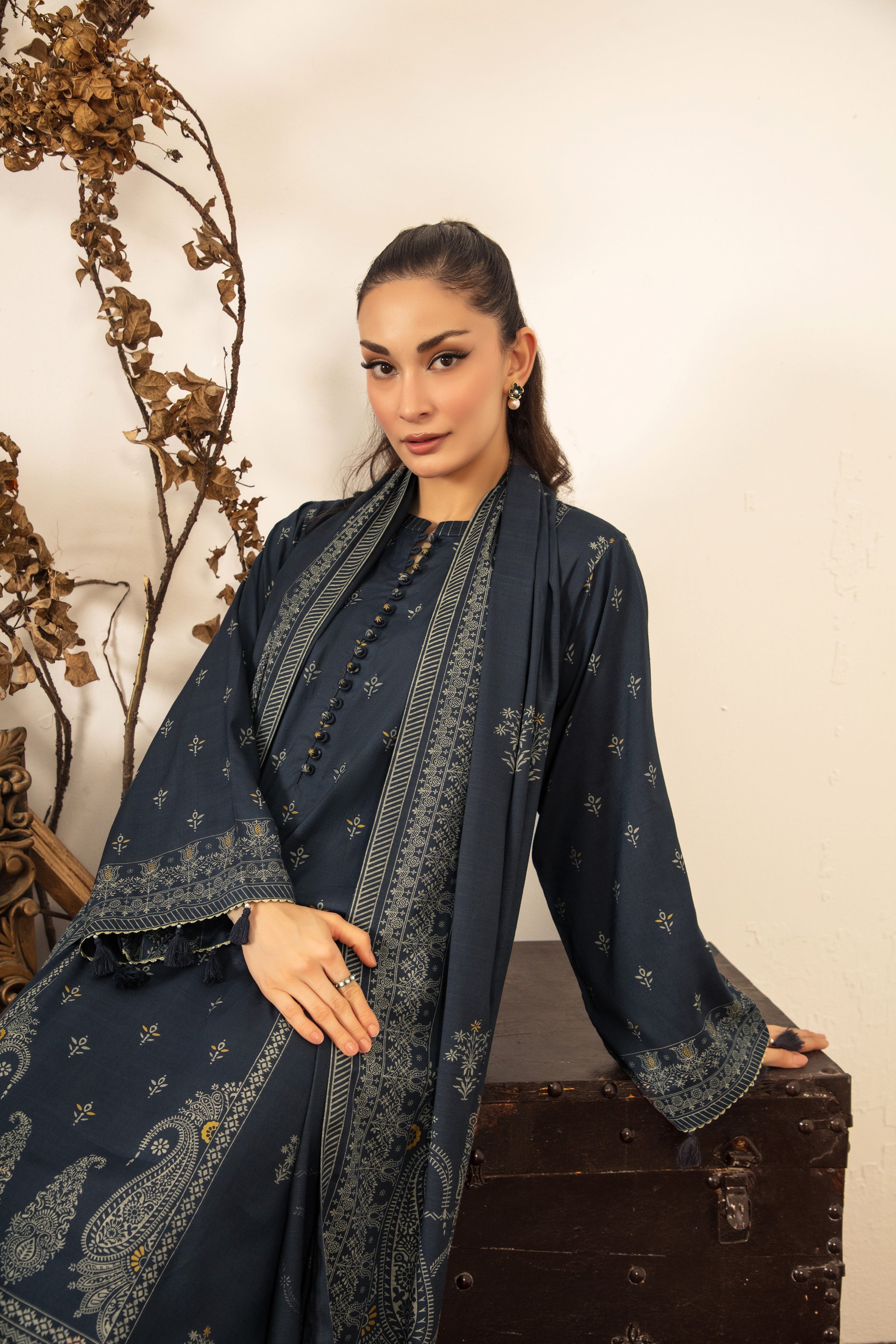 03 Piece Stitched Textured Pearl Printed Marina