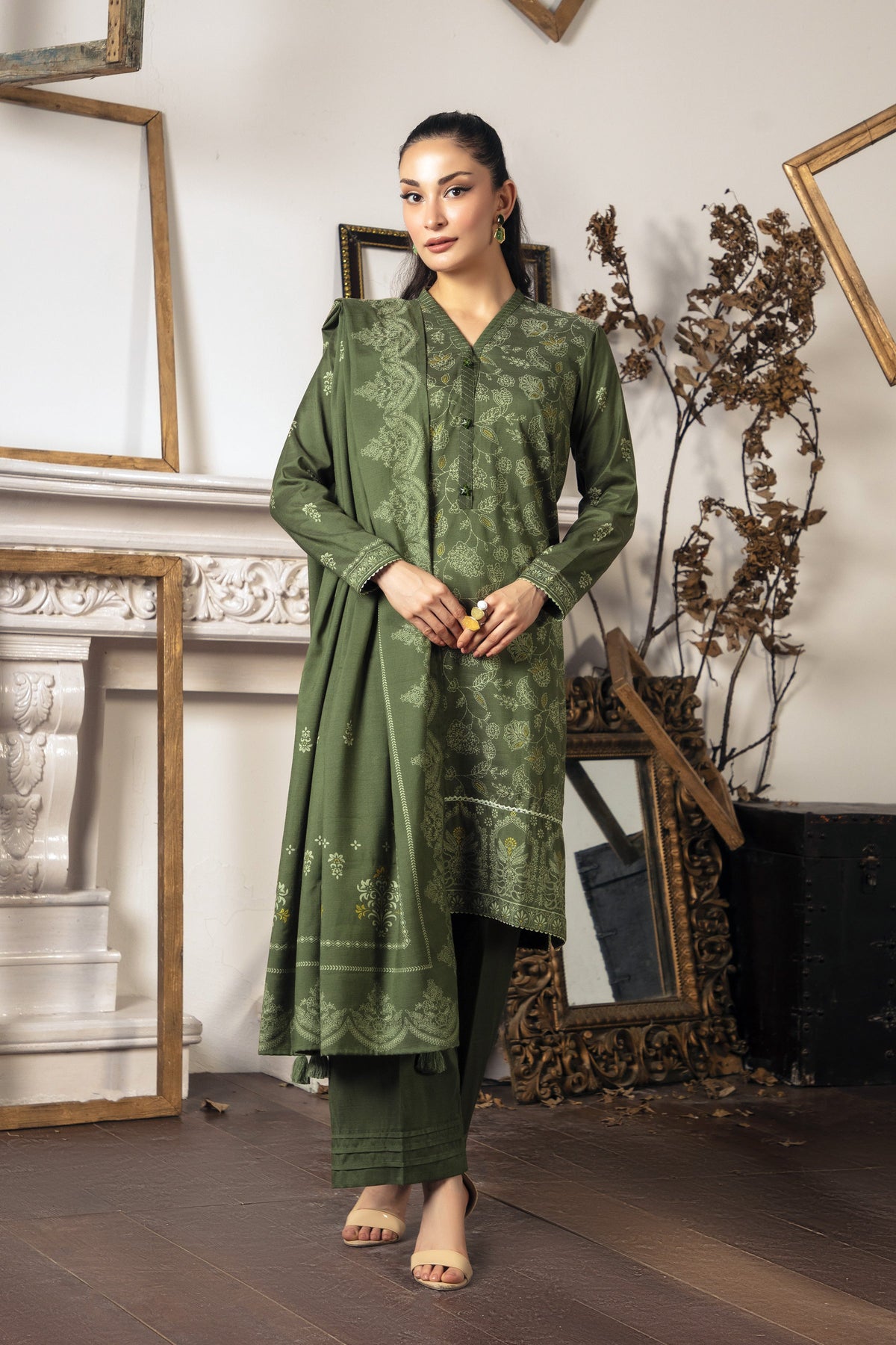03 Piece Stitched Textured Pearl Printed Marina
