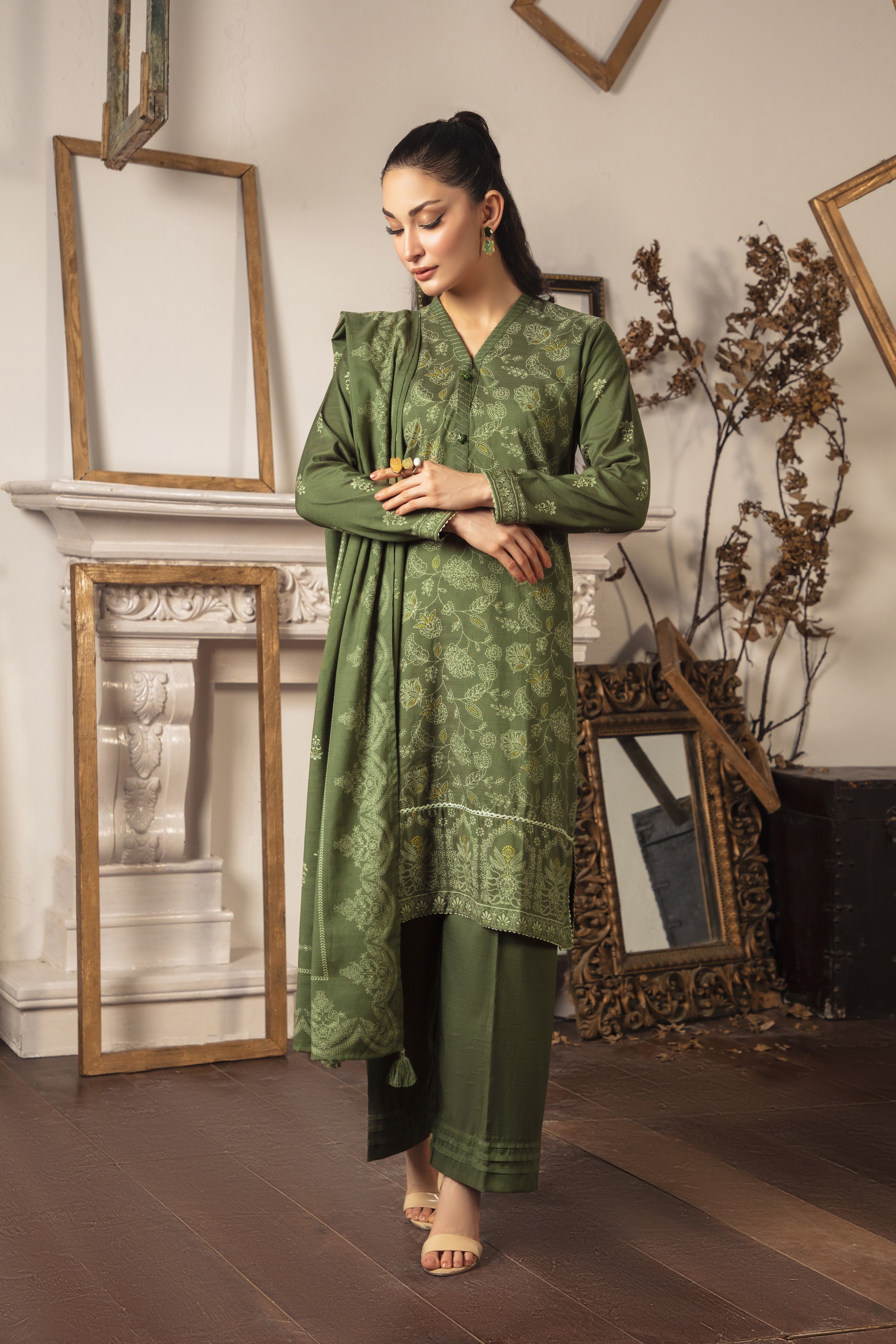 03 Piece Stitched Textured Pearl Printed Marina