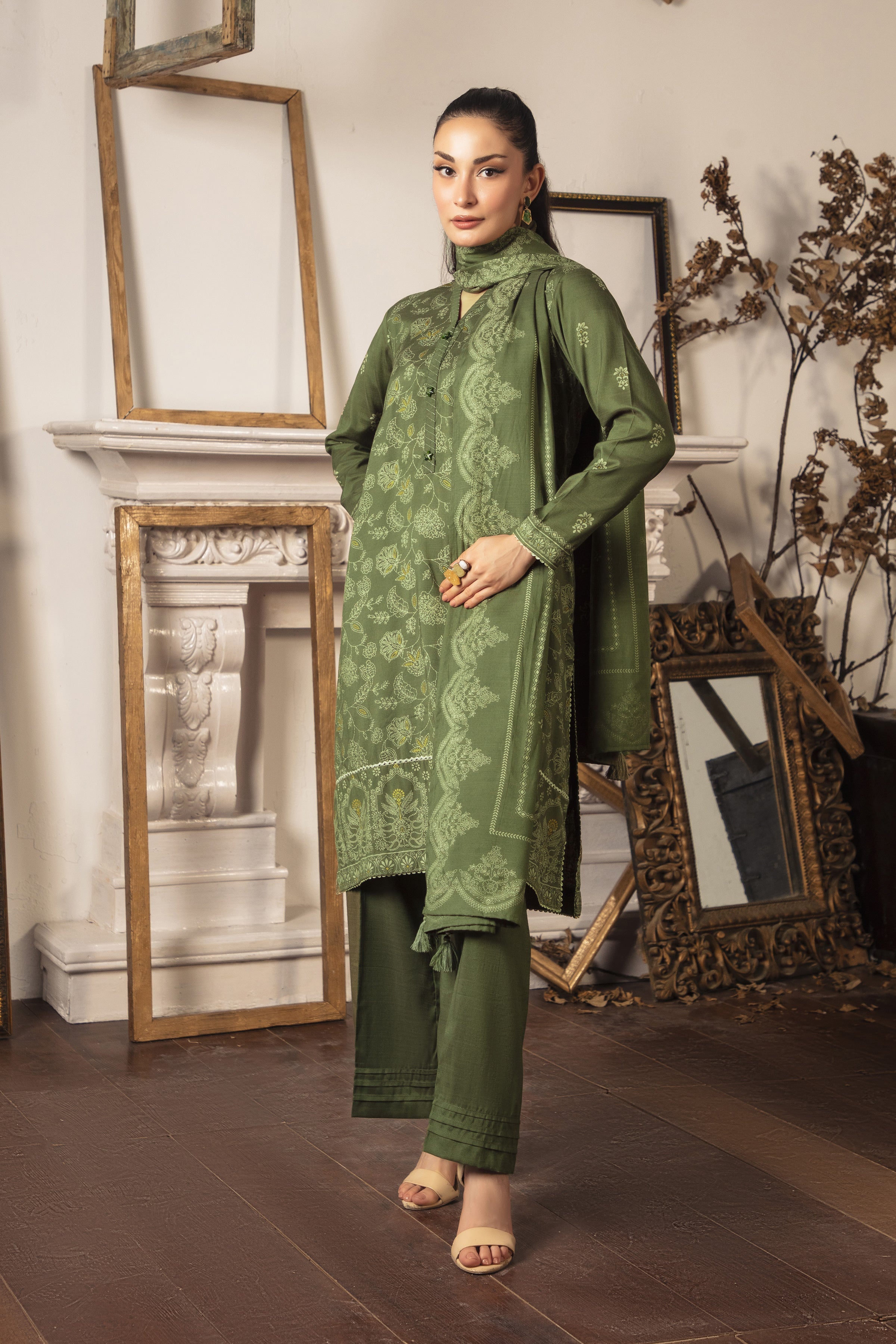 03 Piece Stitched Textured Pearl Printed Marina