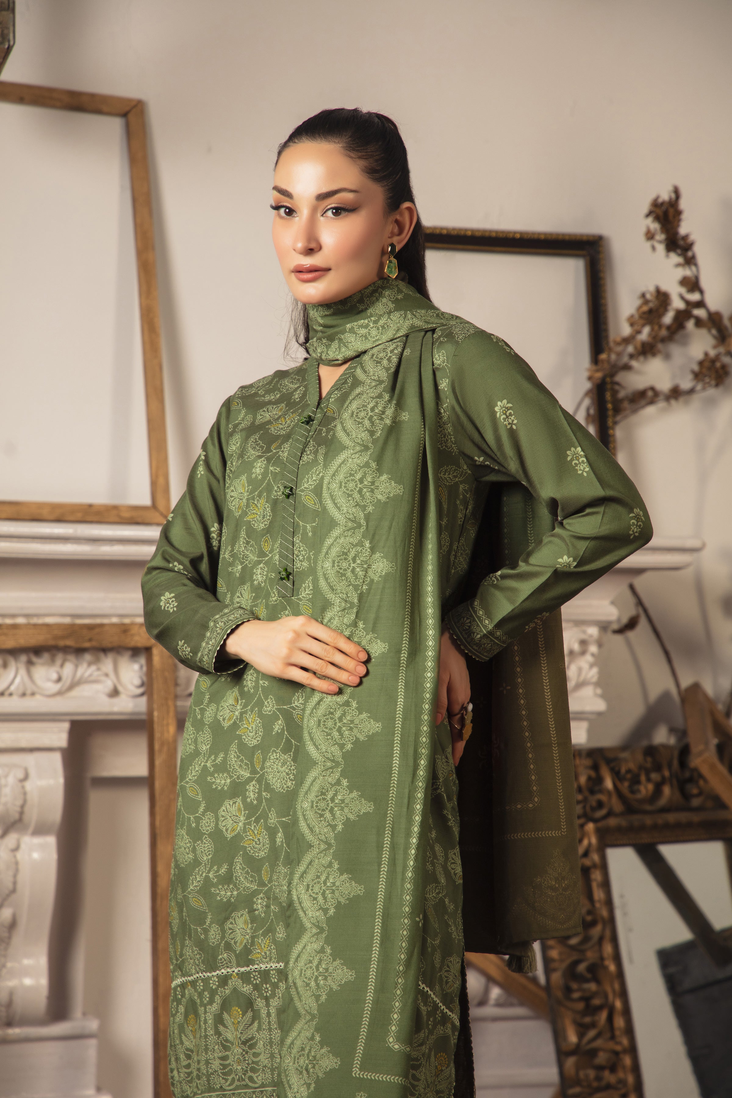 03 Piece Stitched Textured Pearl Printed Marina