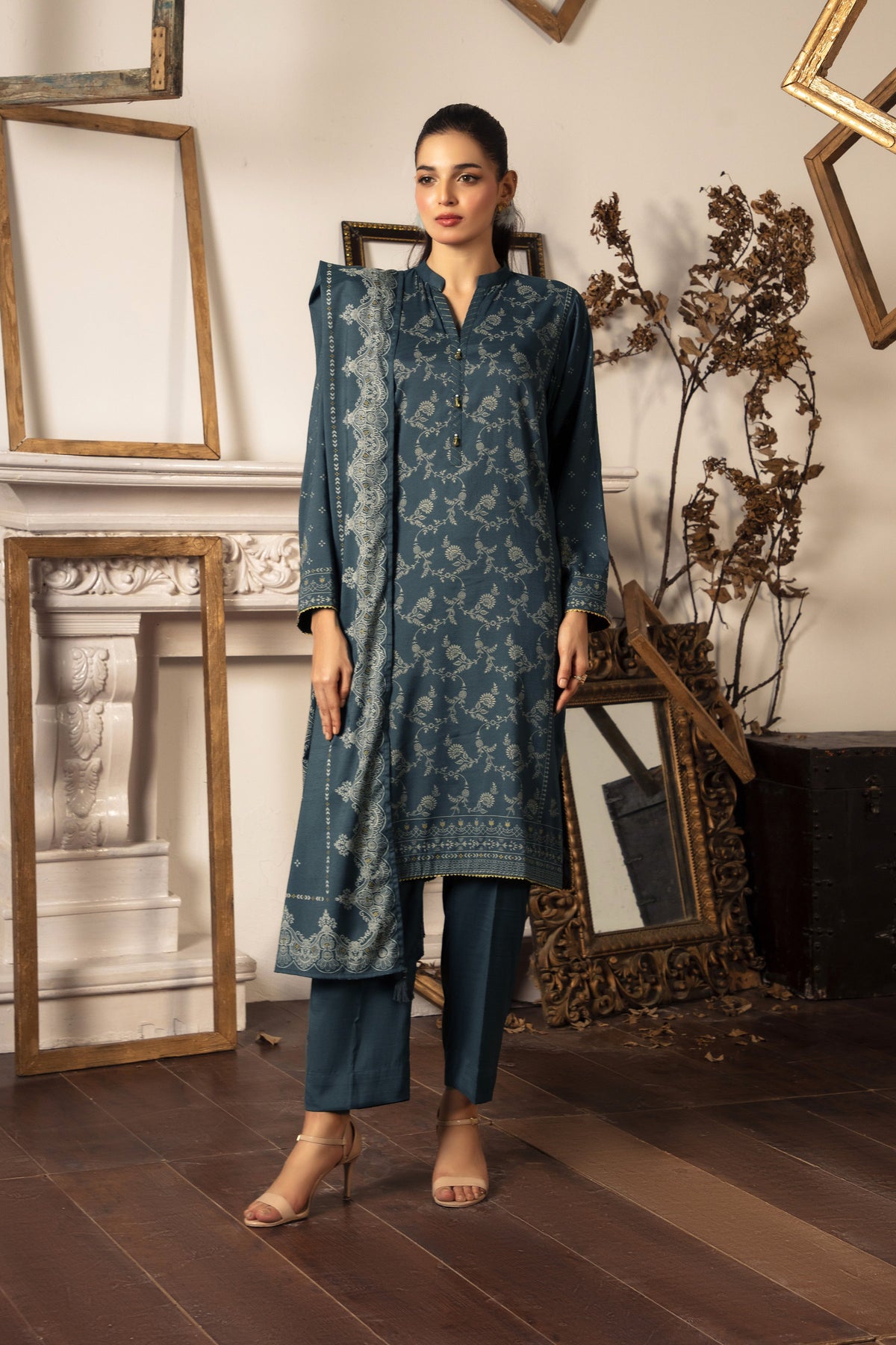 03 Piece Stitched Textured Pearl Printed Marina