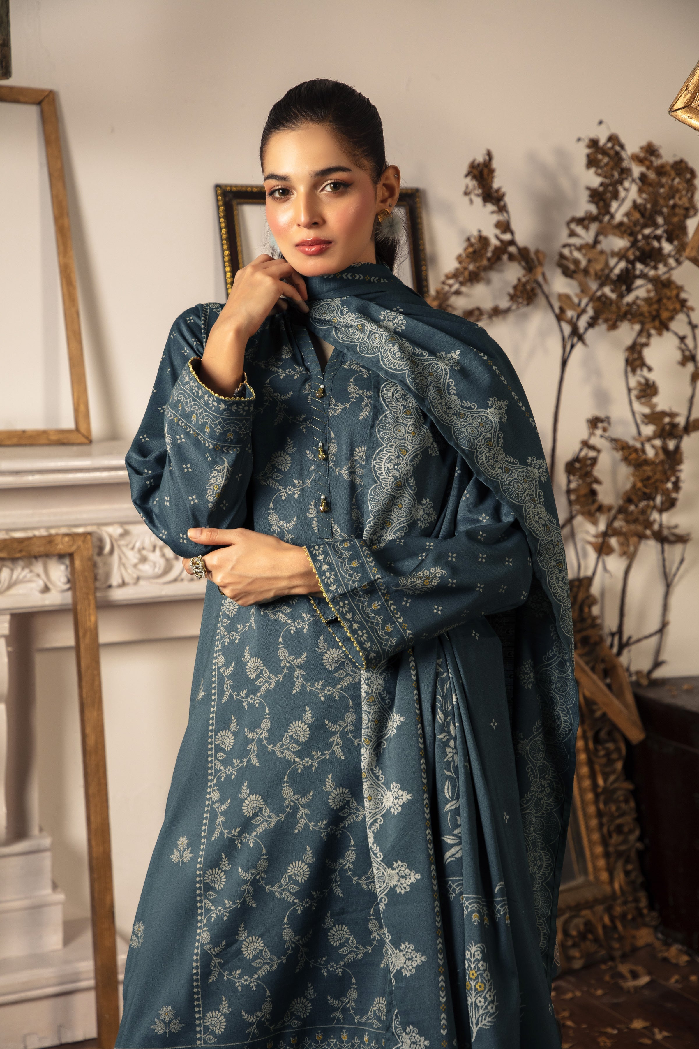 03 Piece Stitched Textured Pearl Printed Marina