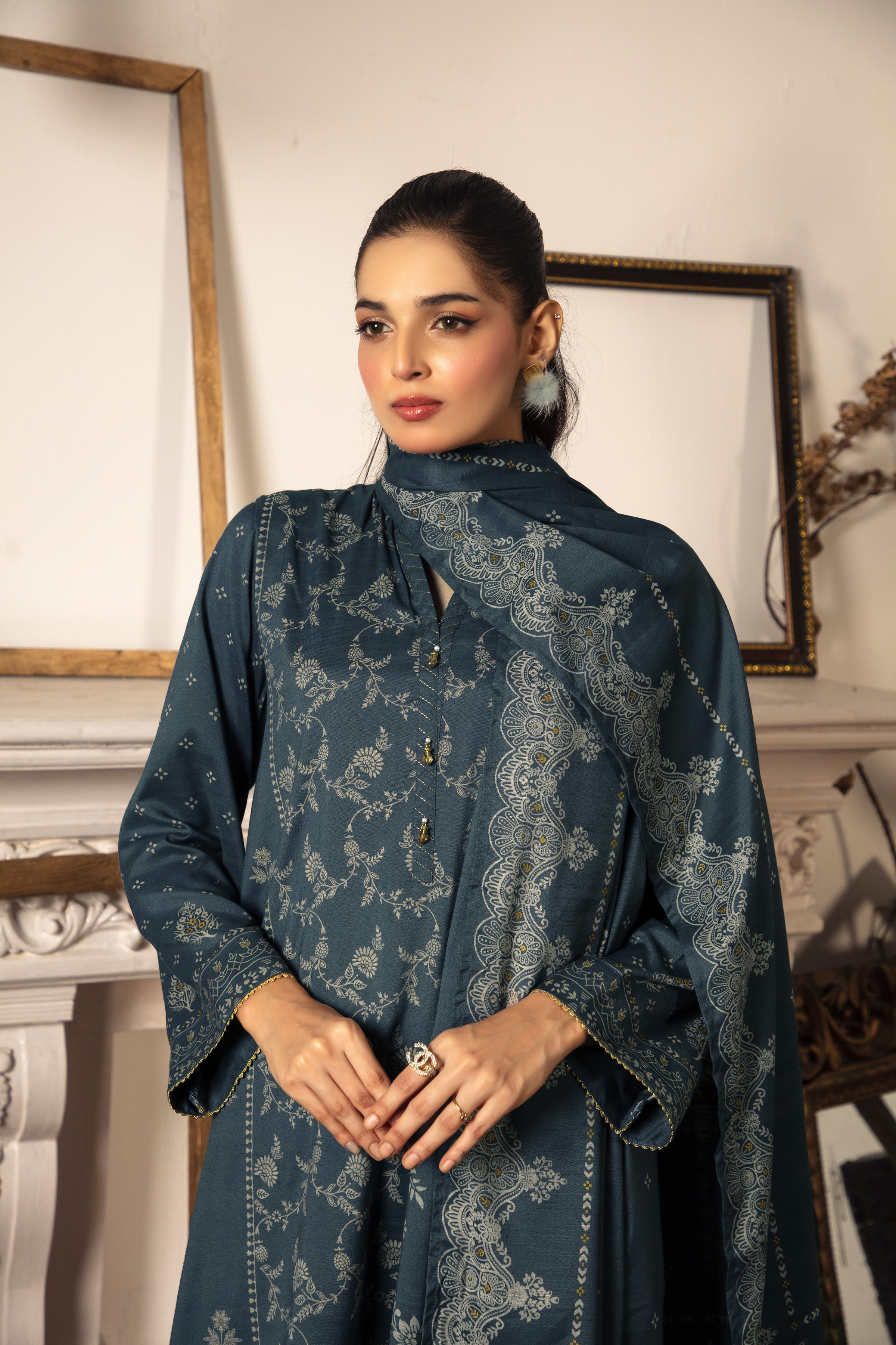 03 Piece Stitched Textured Pearl Printed Marina