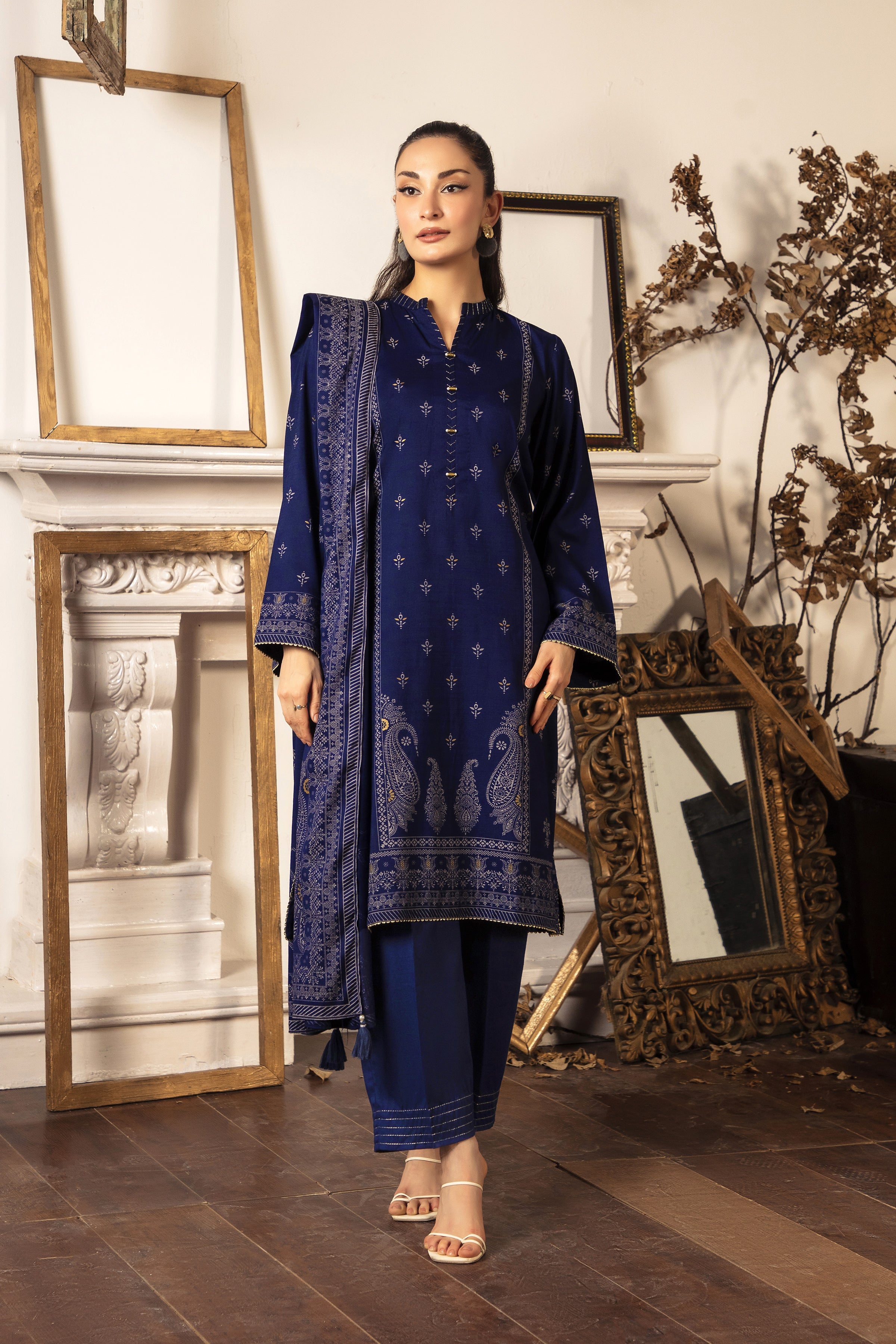 03 Piece Stitched Textured Pearl Printed Marina