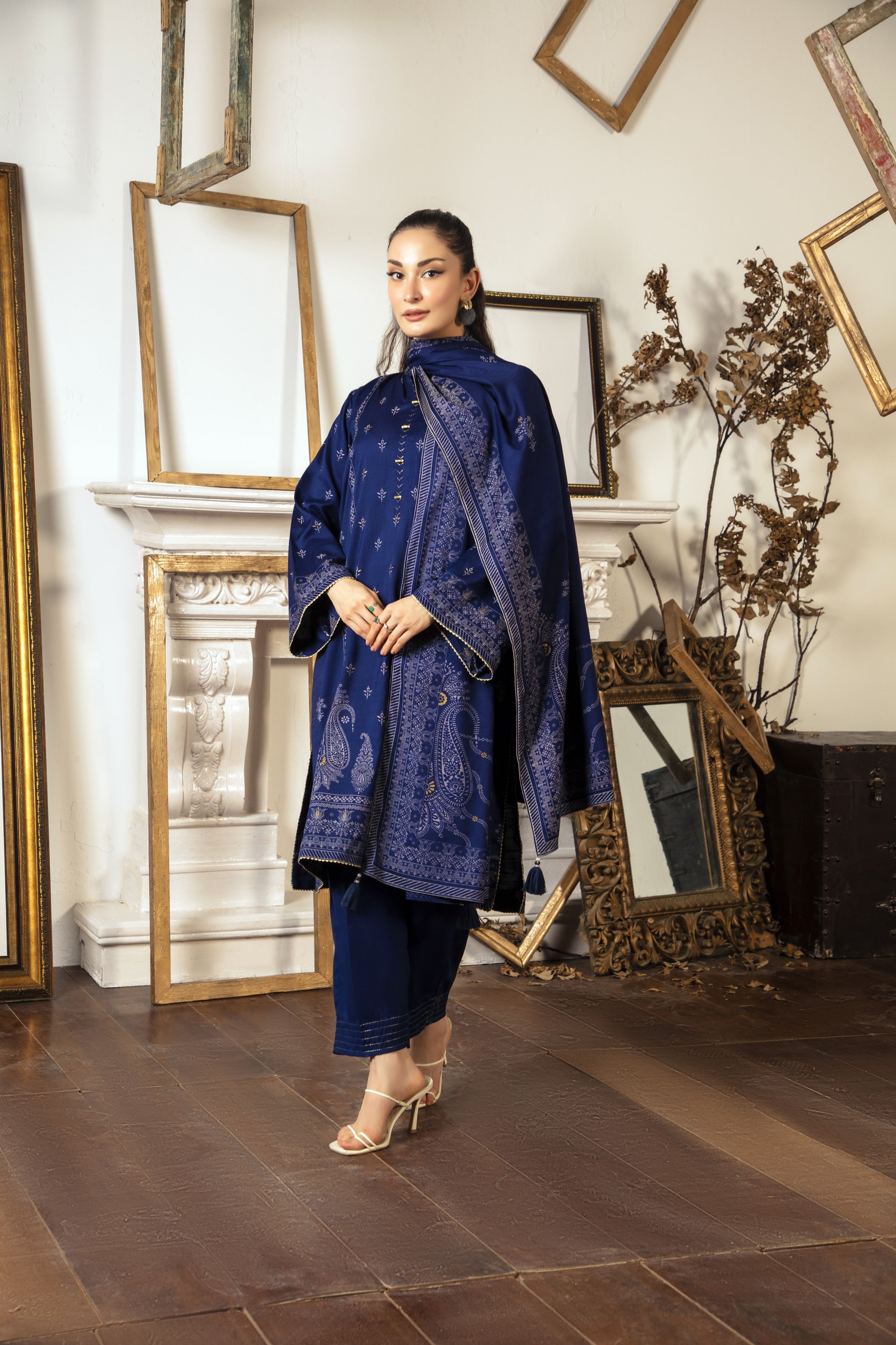 03 Piece Stitched Textured Pearl Printed Marina