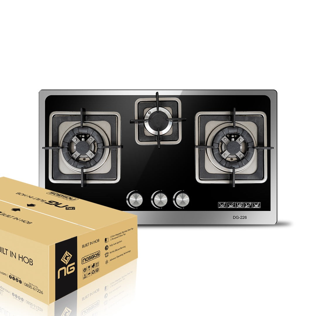 Nasgas Built In Hobs DG-226 (Glass Top) 8mm Thick Square Shape Tempered Glass Top 1 Year Brand Warranty
